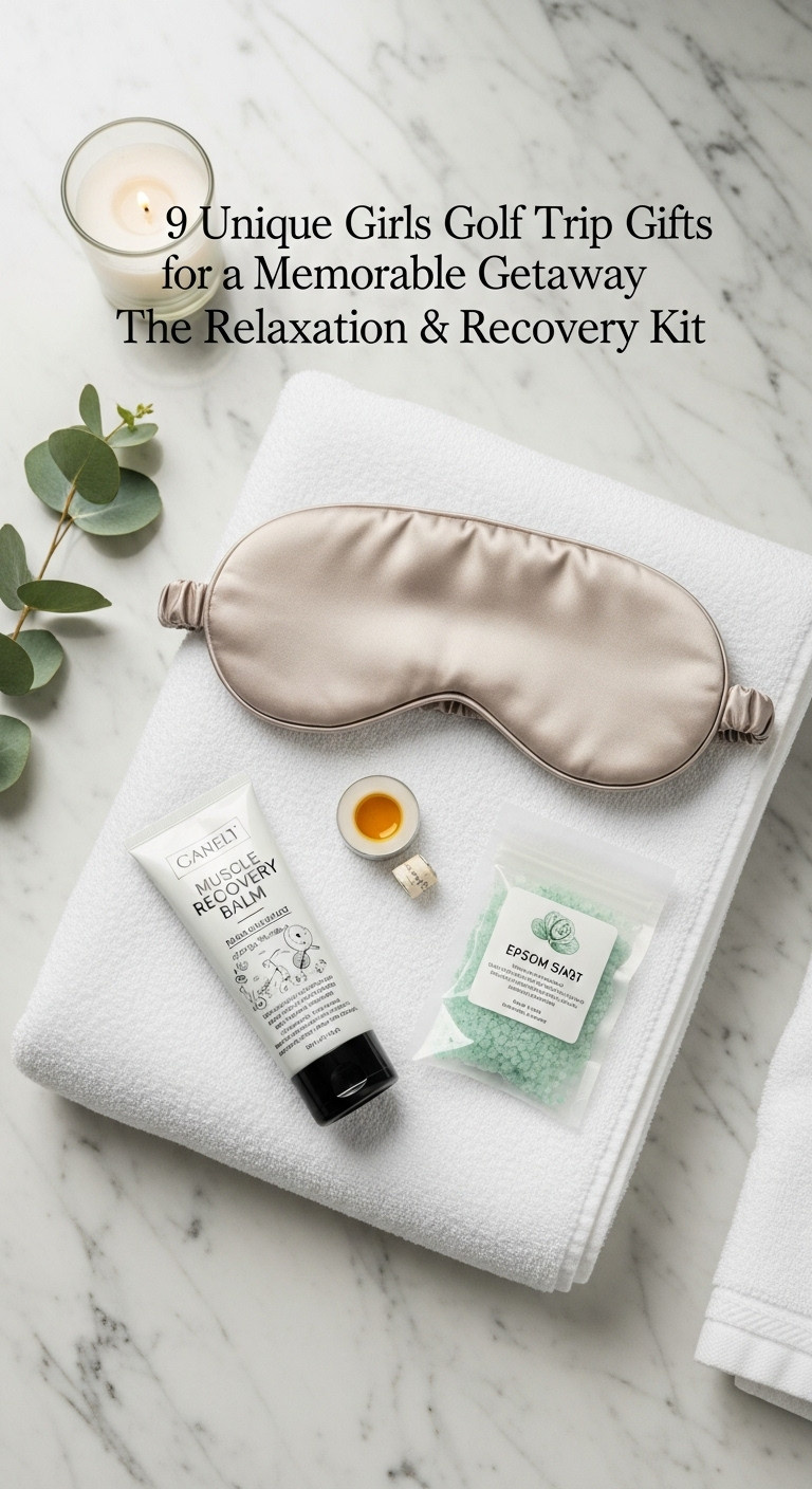 Post-Golf Relaxation Kit With Muscle Balm Silk Sleep Mask And Epsom Salts On Towel