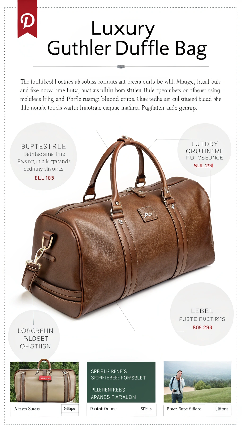 Rich Full Grain Leather Golf Duffle Bag With Ventilated Shoe Compartment On The Trunk Of A Vintage Convertible At A Luxury Golf Resort
