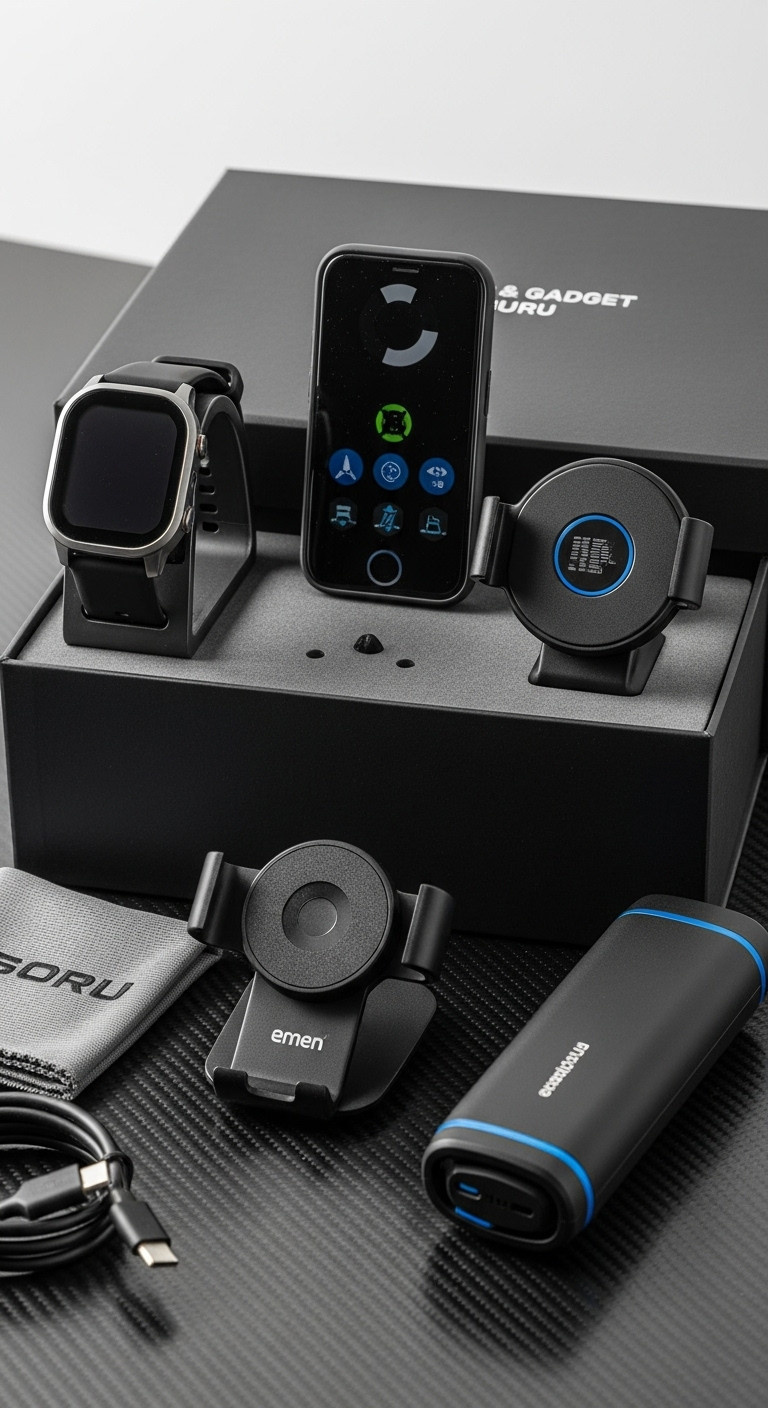 Sleek Tech And Gadget Guru Golf Gift Basket With Gps Watch Launch Monitor Phone Holder And Hand Warmer For Christmas
