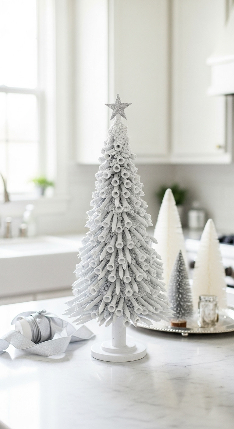 7 Creative Golf Tee Christmas Tree Ideas To Diy This Season Snowy Glitter Golf Tee Christmas Tree Diy Holiday Decor White Sparkly Golf Themed Craft Unique Tabletop Display