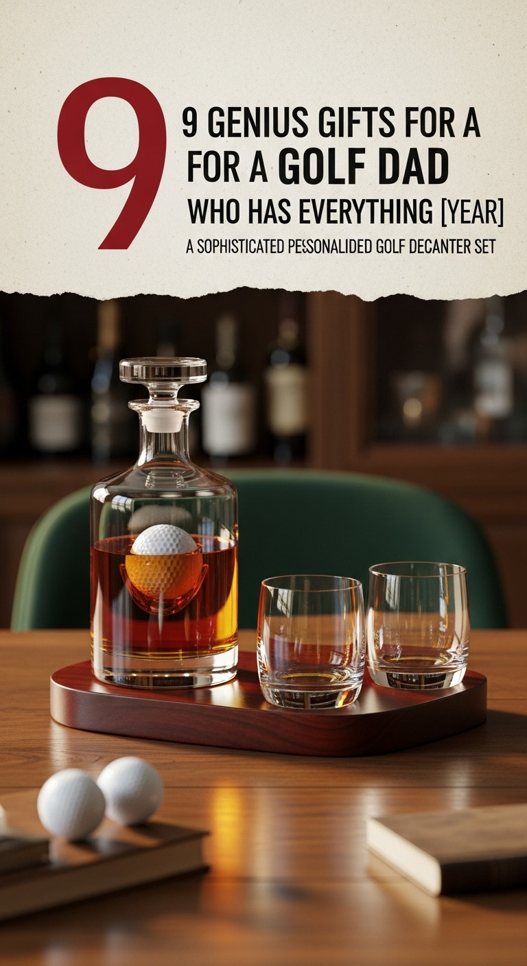 Sophisticated Hand-Blown Glass Golf Decanter Set With Embedded Golf Ball On A Mahogany Base With Blurred Home Bar Background