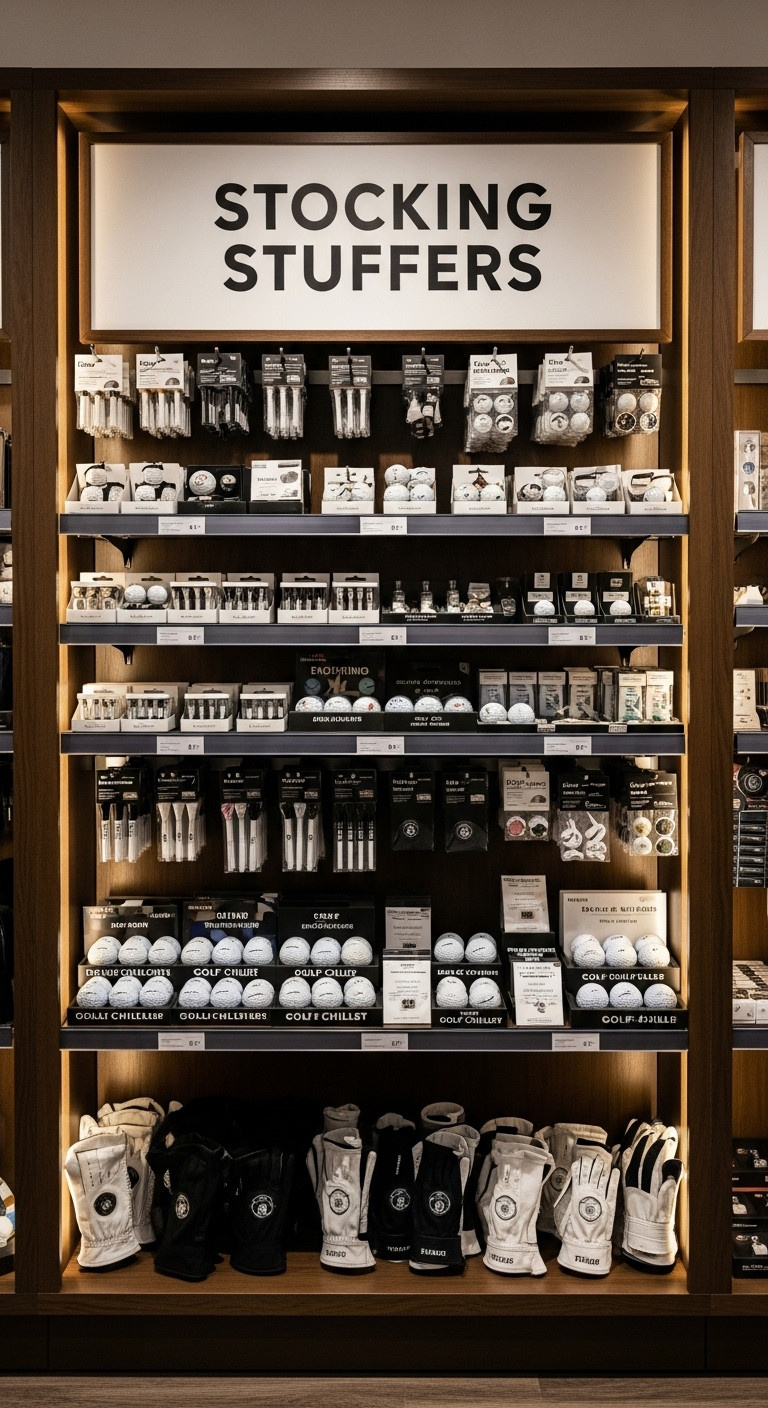 Themed Gift Zone Display Golf Shop Christmas Decor Stocking Stuffers Golf Tees Ball Markers Holiday Retail Merchandising