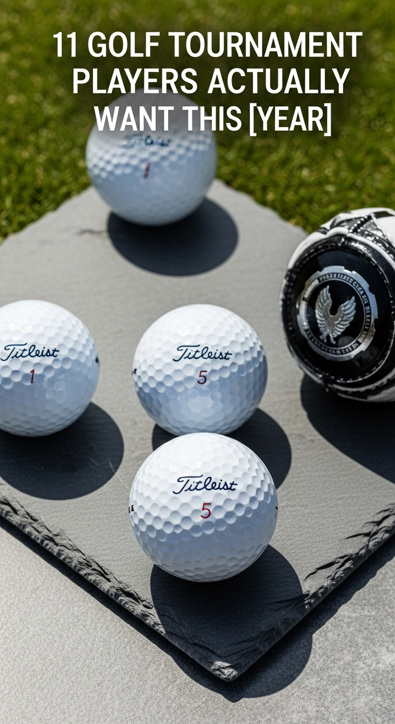 Three Titleist Pro V1 Golf Balls With Tournament Logo And A Golf Tee On Slate And Green Grass