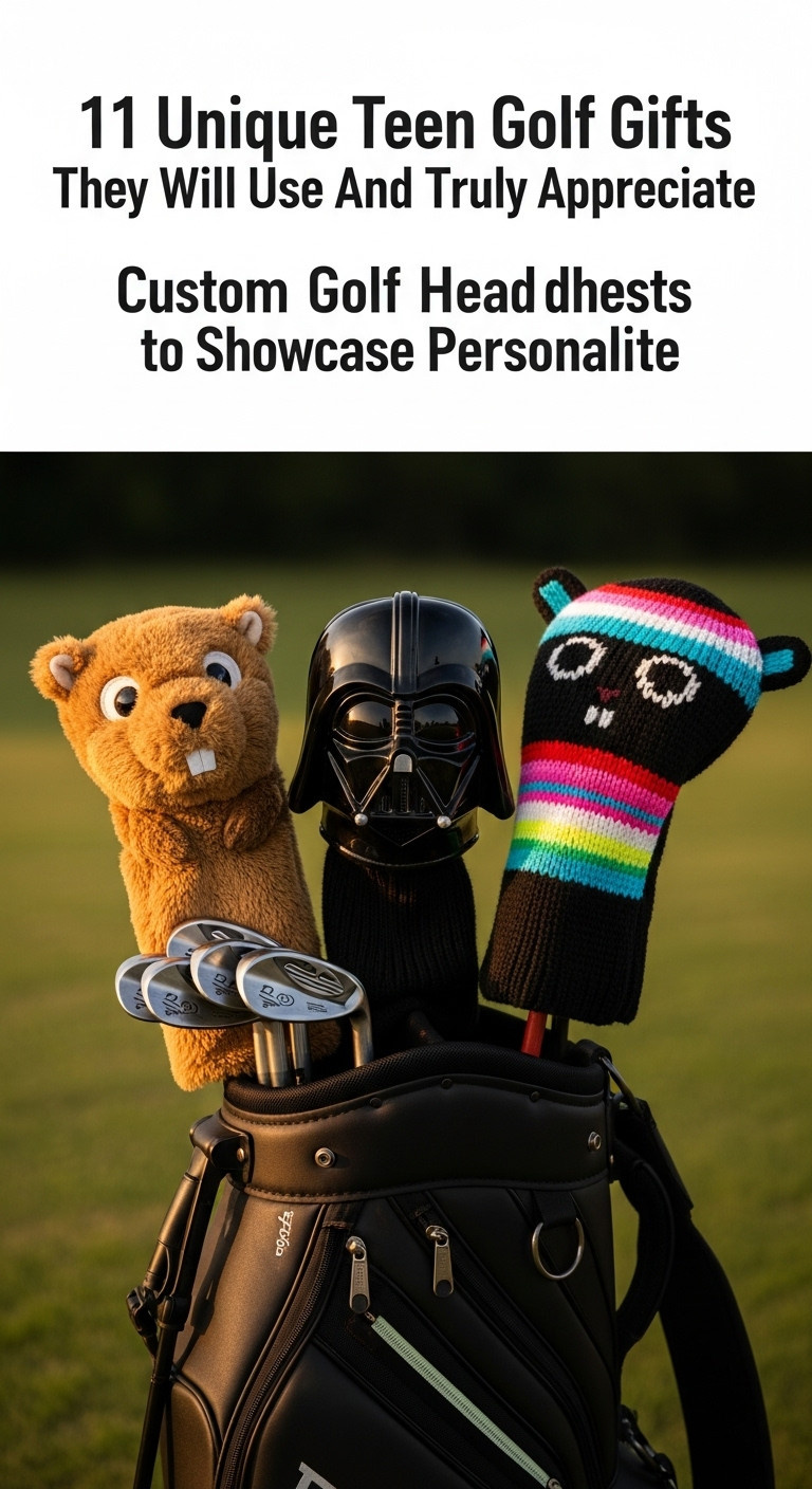 Unique Character Golf Headcovers A Gopher Darth Vader And A Custom Knit Design Peeking From A Golf Bag On A Sunset Course