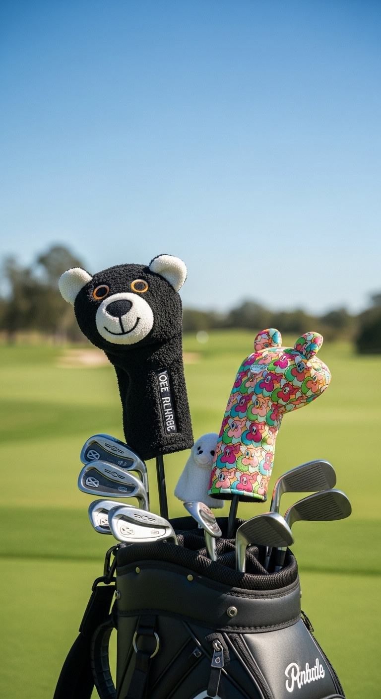 Unique Novelty Golf Head Covers Shaped Like An Animal And With A Retro Pattern On A Golf Bag