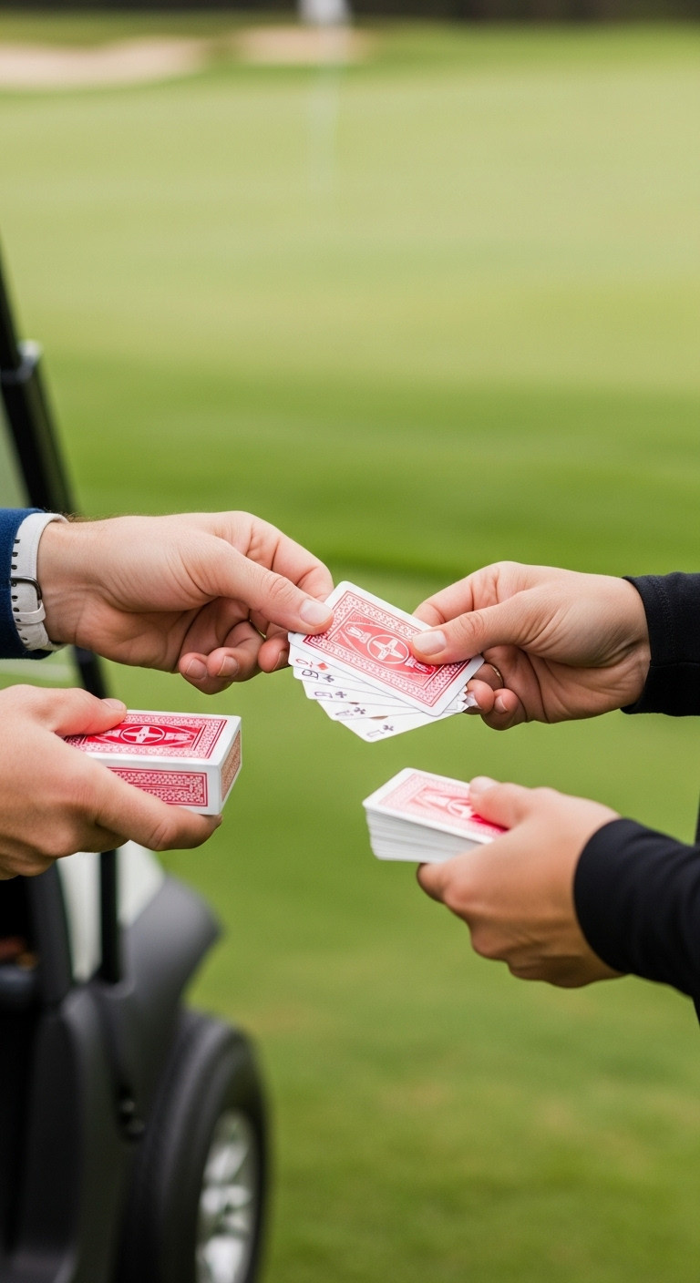 Volunteer Handing A Golfer A Custom Branded Playing Card For A Poker Run Game On The Golf Course