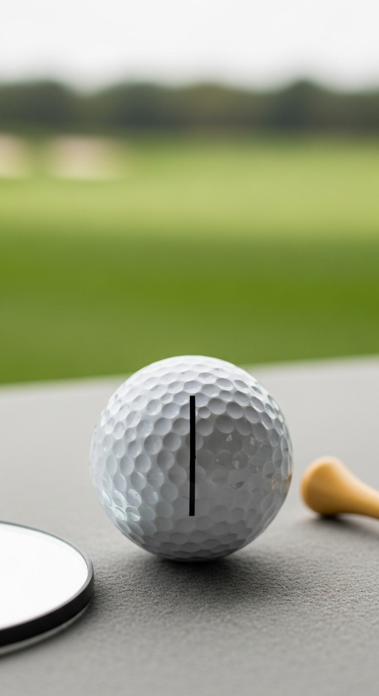 7 Genius Golf Ball Sharpie Designs That Endure Play White Golf Ball With Crisp Black Alignment Line On A Putting Green, Blurred Golf Course Background. Ideal For Golf Alignment And Custom Sharpie Designs.