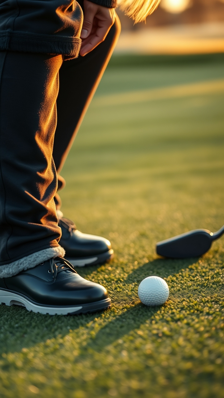 Cold Weather Golf Outfits For Women That Actually Work On The Course Woman Confidently Strides Windy Links Course In Sleek Light Gray Windproof Golf Jacket, Water Beading On Fabric.