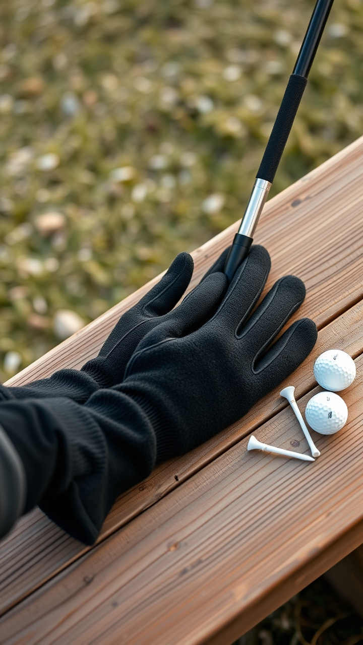 Cold Weather Golf Outfits For Women That Actually Work On The Course Woman'S Black Fleece-Lined Thermal Golf Pants With Athletic Cut, Marking Her Ball On A Crisp Putting Green.