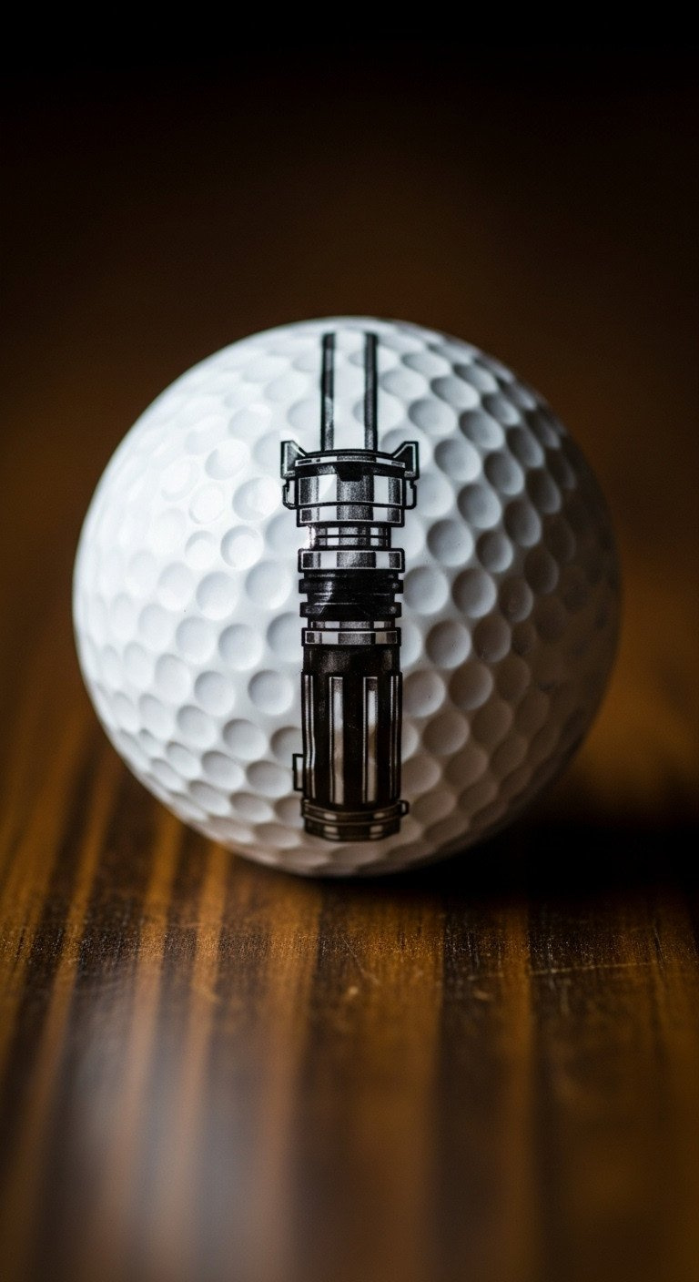 9 Genius Star Wars Golf Ball Designs That Will Not Smudge A Diy White Golf Ball With A Detailed Drawing Of Luke Skywalker'S Lightsaber Hilt, Sitting On A Rustic Wooden Table.