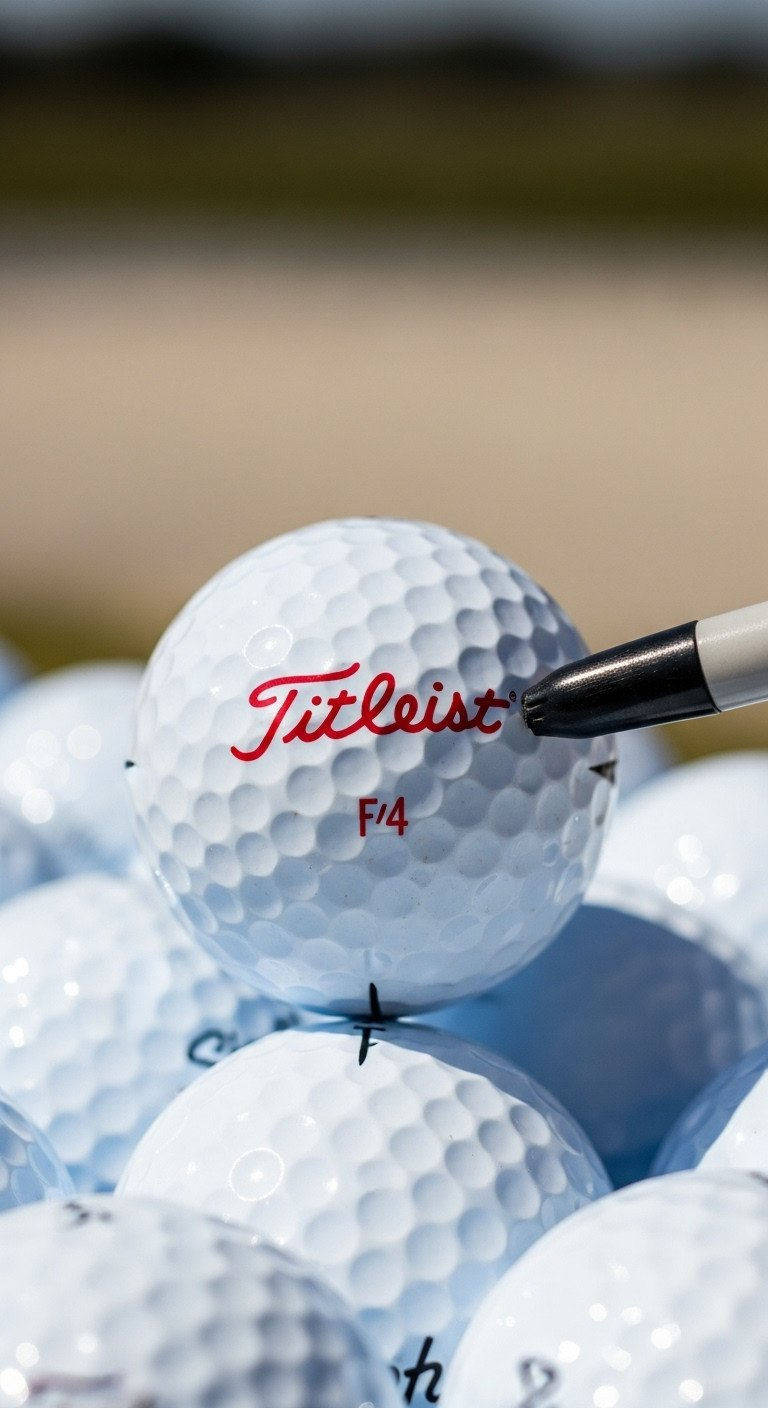 13 Amazing Golf Ball Designs Sharpie Ideas That Last A Titleist Golf Ball With Its Script Logo Carefully Colored In With A Red Sharpie, Sitting On A Pile Of Golf Balls.