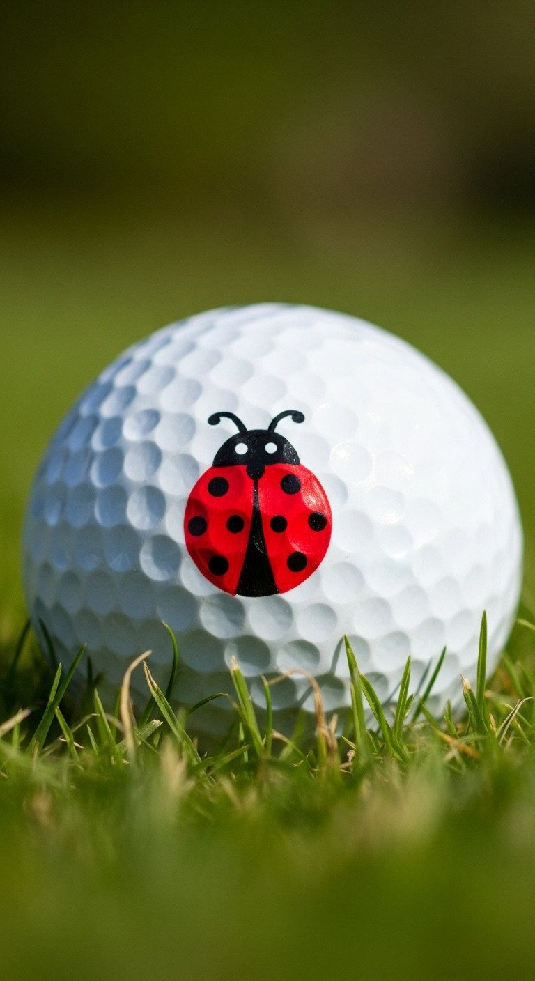 A Cute, Hand-Drawn Ladybug With Red And Black Spots On A White Golf Ball, A Whimsical Diy Craft Idea For Golfers.