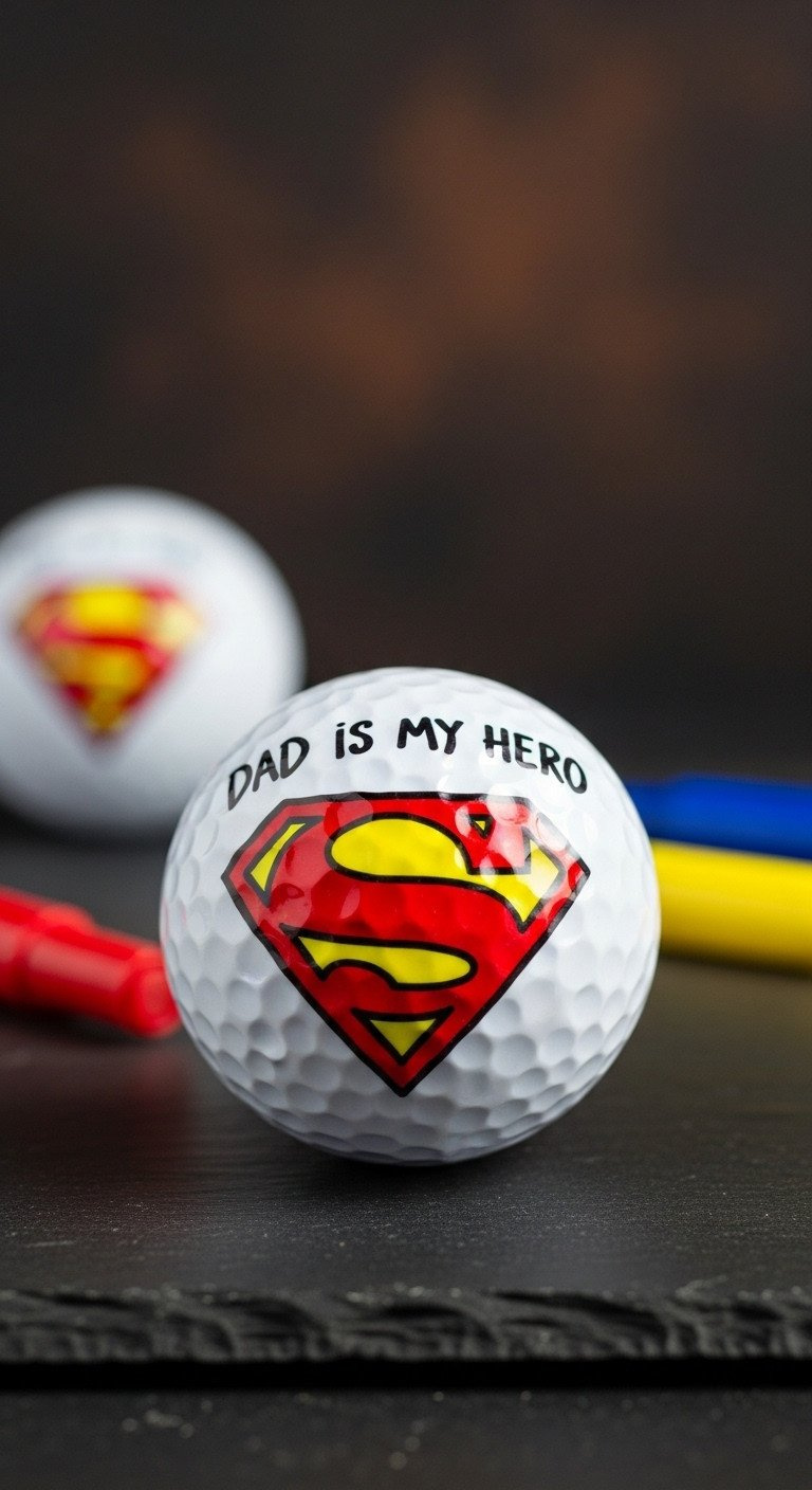 How To Draw On Golf Balls For A Brilliant Fathers Day Gift A Golf Ball Decorated With The Red And Yellow Superman Logo, A Creative 'Dad Is My Hero' Diy Gift Idea For Father'S Day.
