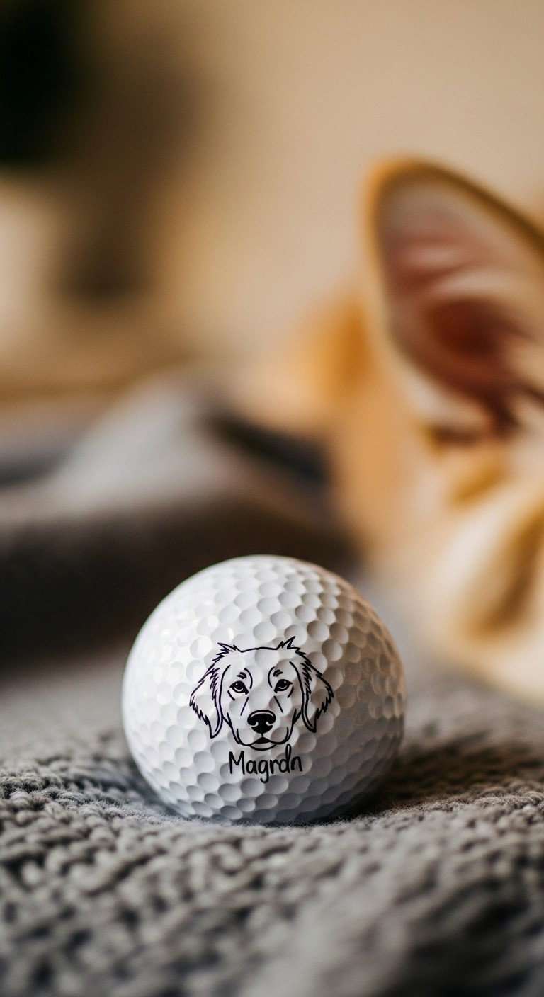A Golf Ball With A Custom Line Drawing Of A Pet'S Face On A Cozy Blanket, A Heartwarming Diy Gift For A Pet Owner.