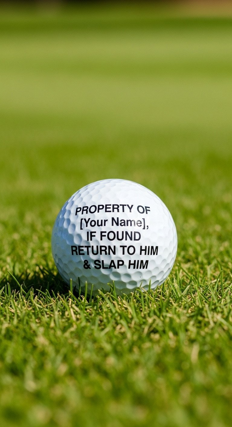 A Golf Ball With A Funny Custom Message Sitting In Green Grass, A Humorous Diy Gift For A Golfer On A Sunny Course.