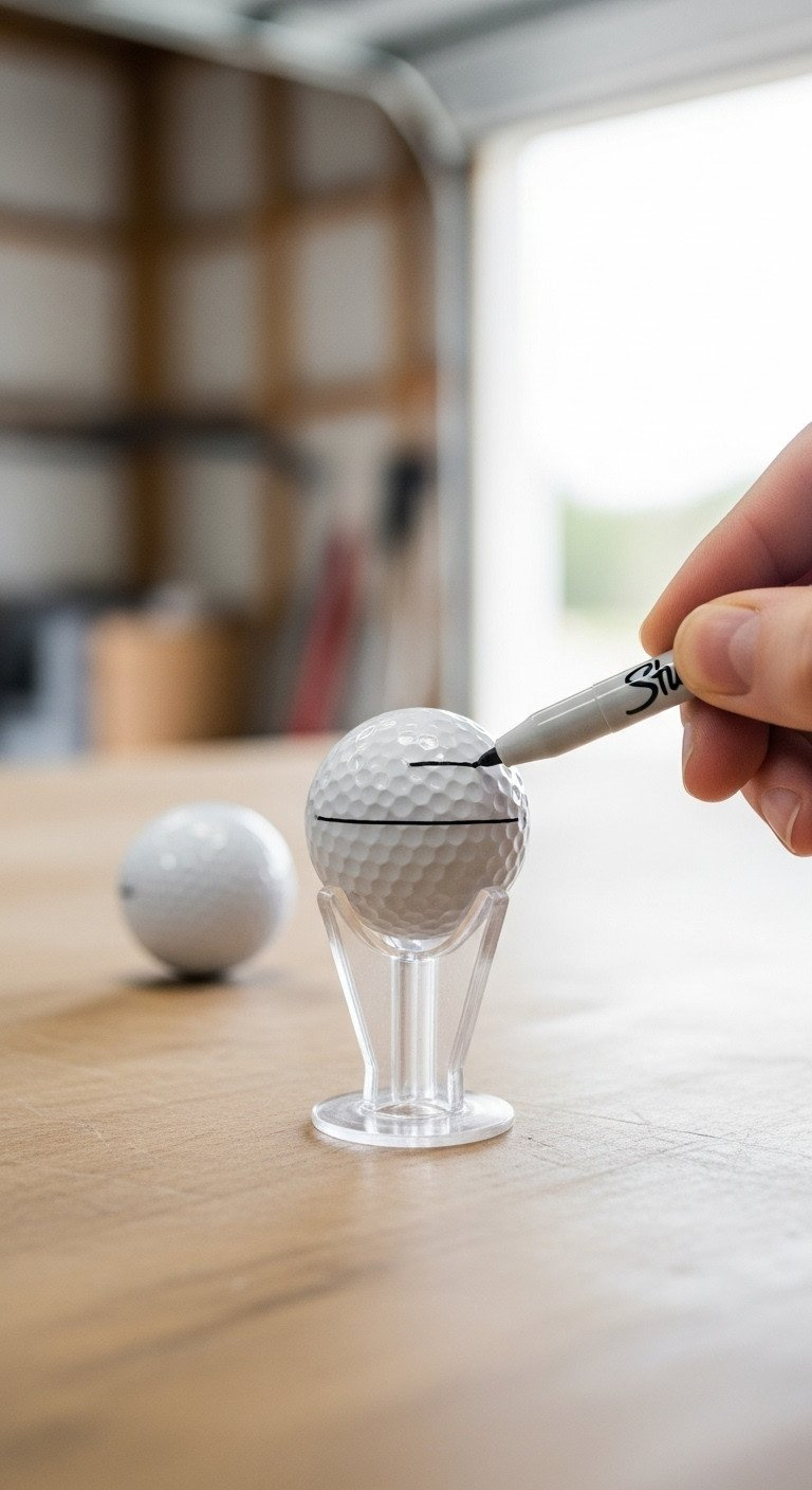 11 Simple Sharpie Golf Ball Designs You Can Actually Draw A Golfer Uses A Plastic Line Drawing Tool And A Black Sharpie To Draw A Crisp Alignment Line On A White Golf Ball.