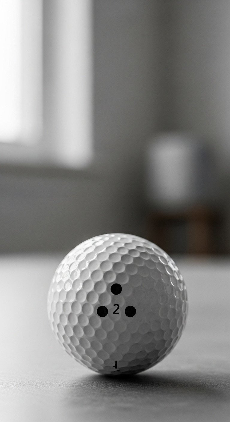 13 Amazing Golf Ball Designs Sharpie Ideas That Last A Minimalist White Golf Ball With Three Small Black Dots In A Triangle Pattern, Resting On A Simple Gray Stone Surface.