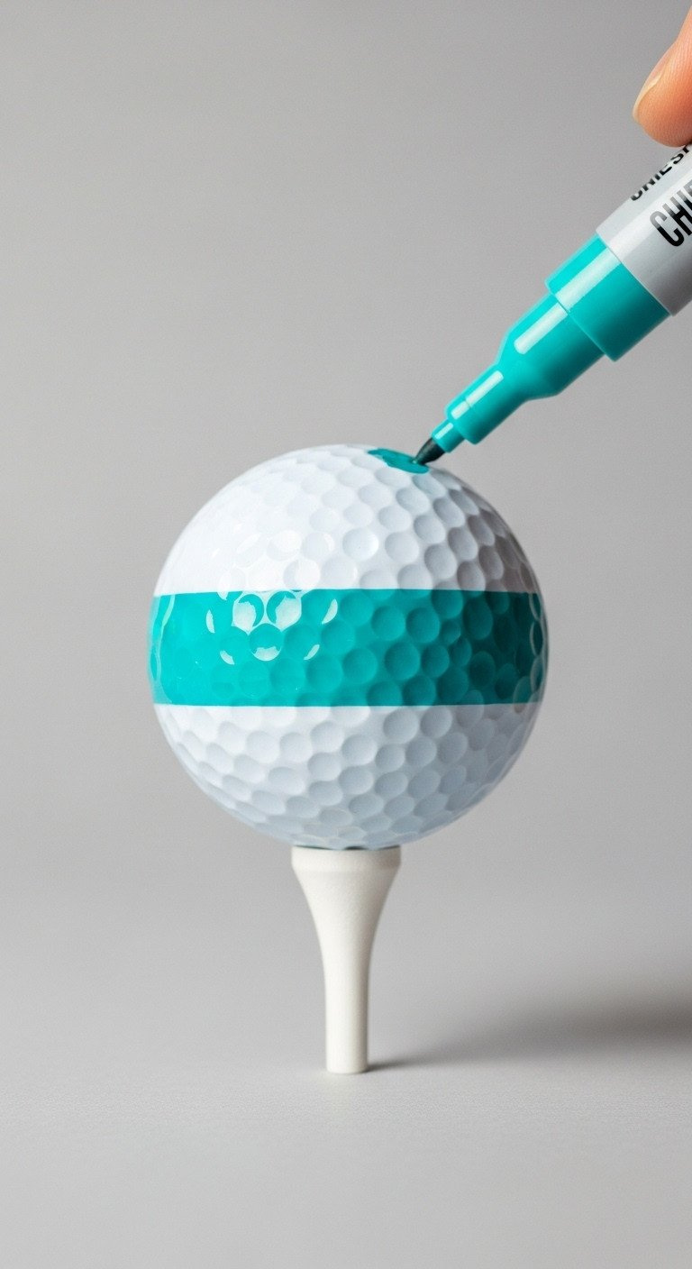 11 Brilliant Sharpie Golf Ball Designs That Actually Last A Modern, Custom-Marked Golf Ball With A Wide, Solid Teal Color Block Band, Balanced On A White Tee.
