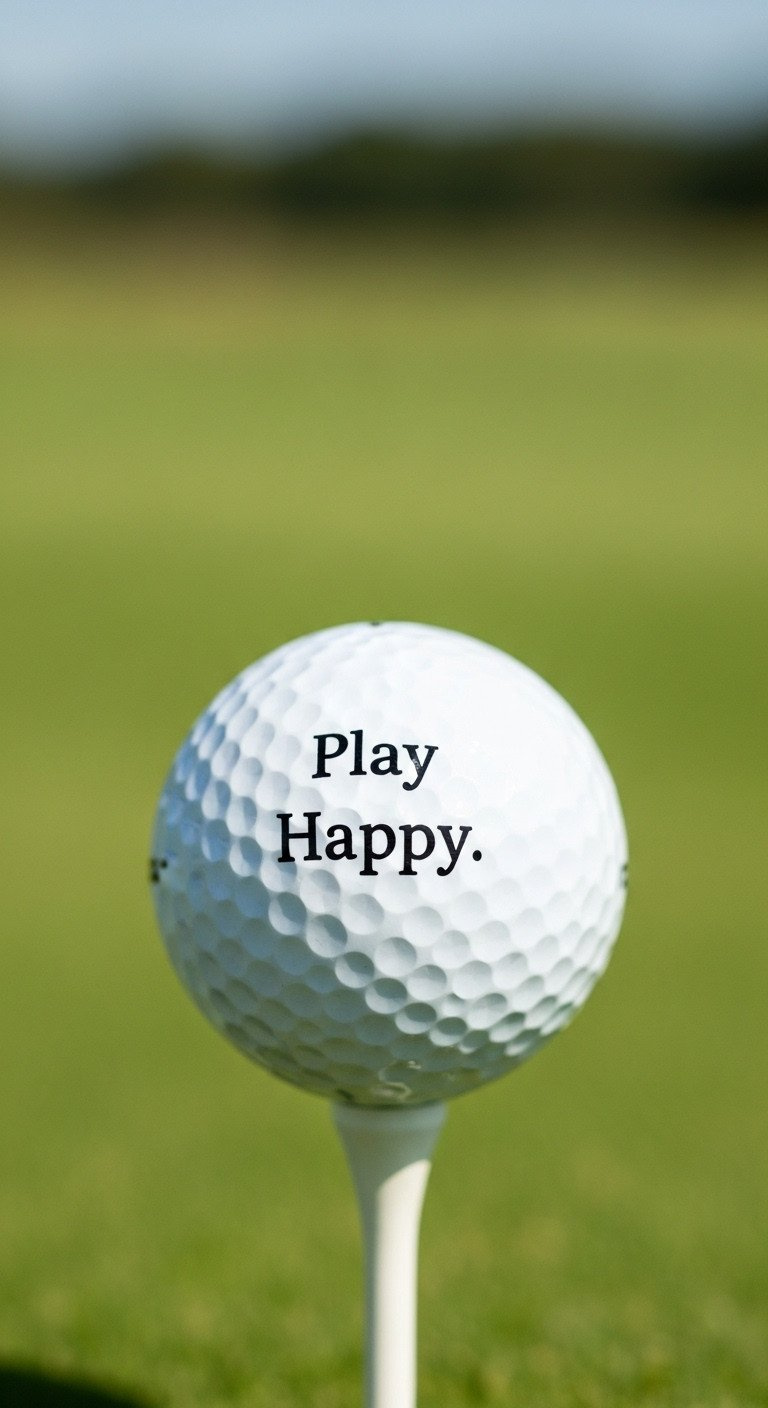 13 Cool Sharpie Golf Ball Designs With Step By Step Tips A Personalized Golf Ball On A Tee Featuring The Motivational Quote 'Play Happy' Written In Black Marker.