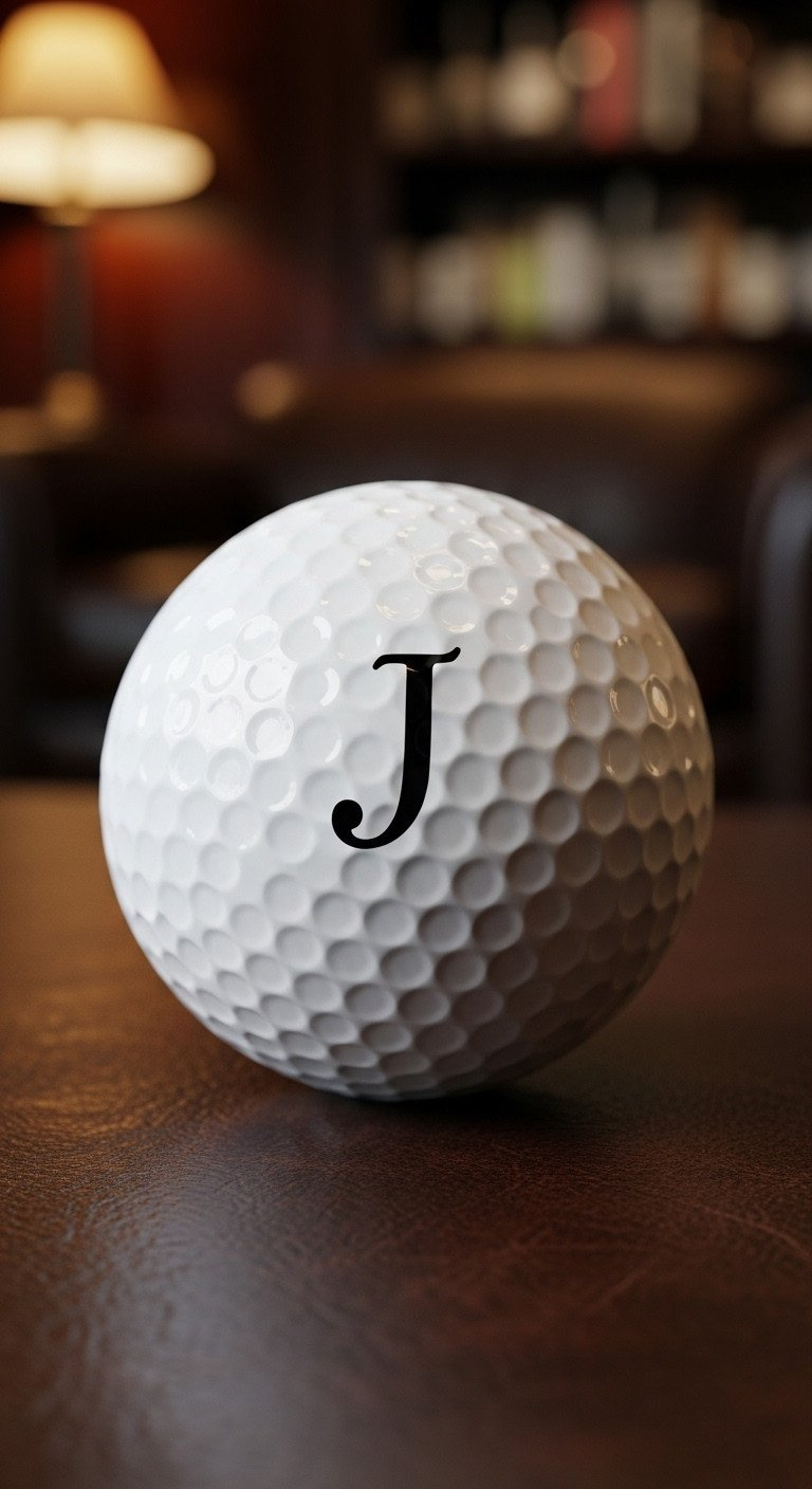 A Sophisticated Personalized Gift For A Golfer: A White Golf Ball With A Classic, Hand-Drawn Monogram Initial 'J'.