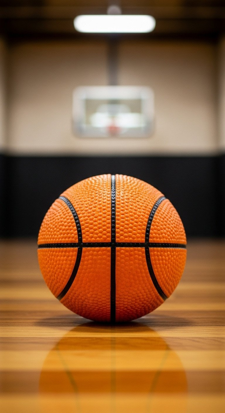 13 Cool Sharpie Golf Ball Designs With Step By Step Tips A Sports-Themed Golf Ball Decorated To Look Like An Orange Basketball With Black Lines, Resting On A Hardwood Floor.
