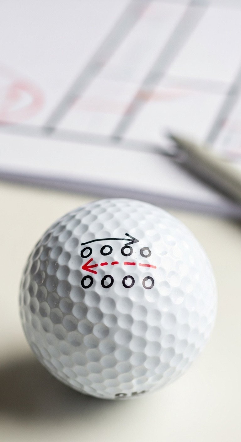 A White Golf Ball Marked With A Hand-Drawn Football Quarterback Play Diagram In Black And Red Ink On A Coach'S Clipboard.