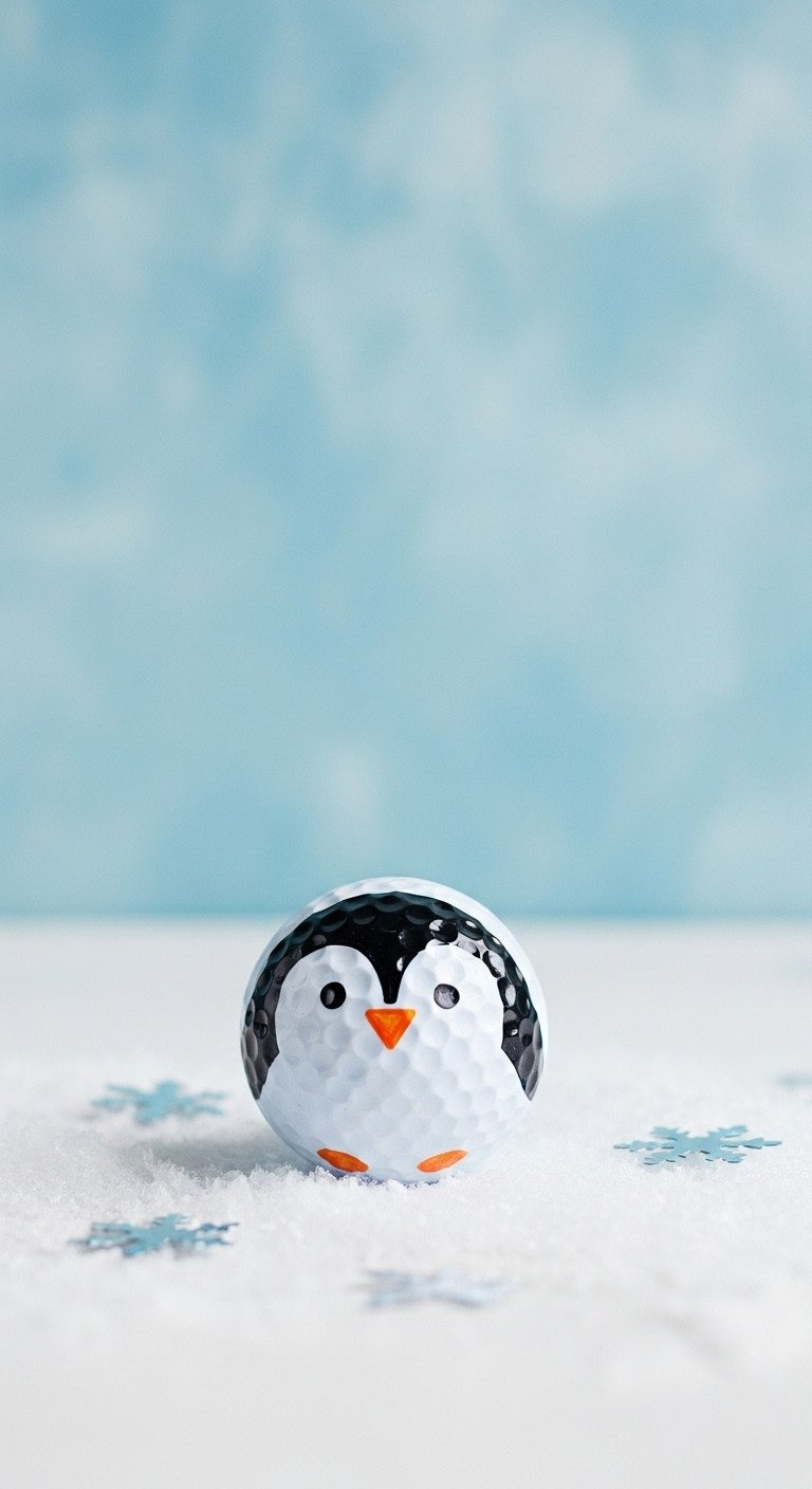 An Adorable Diy Penguin Christmas Ornament Made From A White Golf Ball With Black Wings And An Orange Beak, Sitting In Fake Snow.