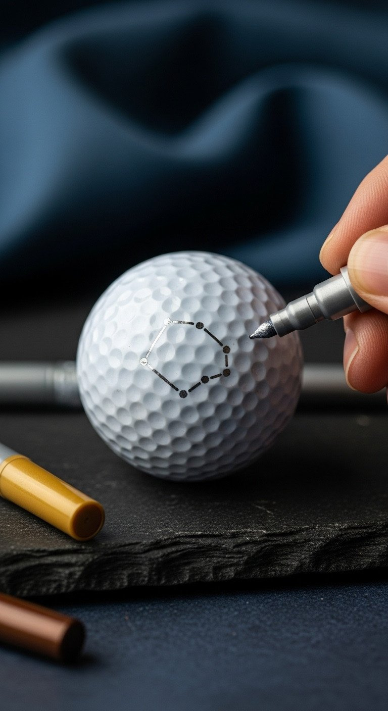 11 Brilliant Sharpie Golf Ball Designs That Actually Last An Elegant Golf Ball With The Big Dipper Constellation Drawn In Sparkling Silver Metallic Marker On A Dark Surface.