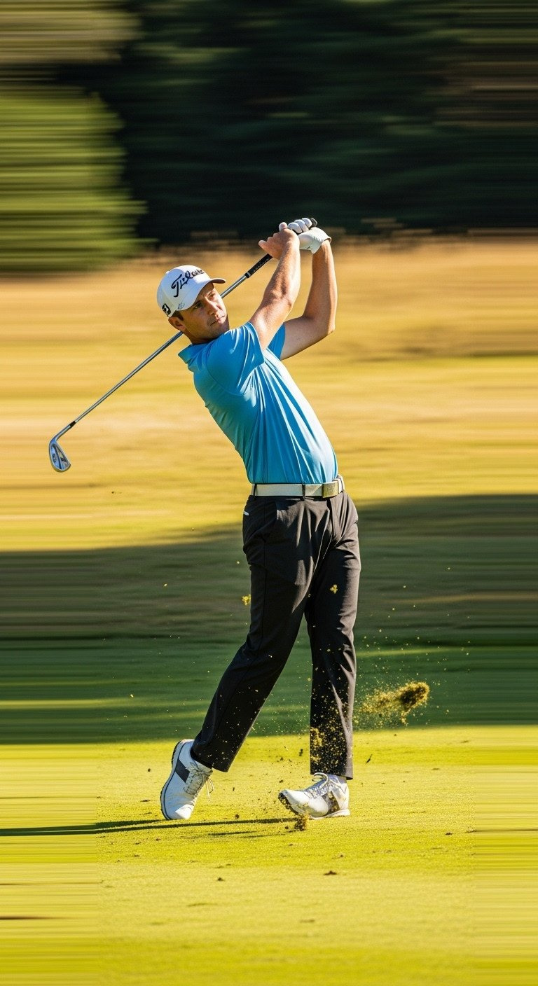 Ultimate Golf Photoshoot Ideas Poses And Pro Techniques Artistic Abstract Image Of A Golfer'S Powerful Mid-Swing With Intentional Motion Blur, Vibrant Colors, Dynamic Speed.