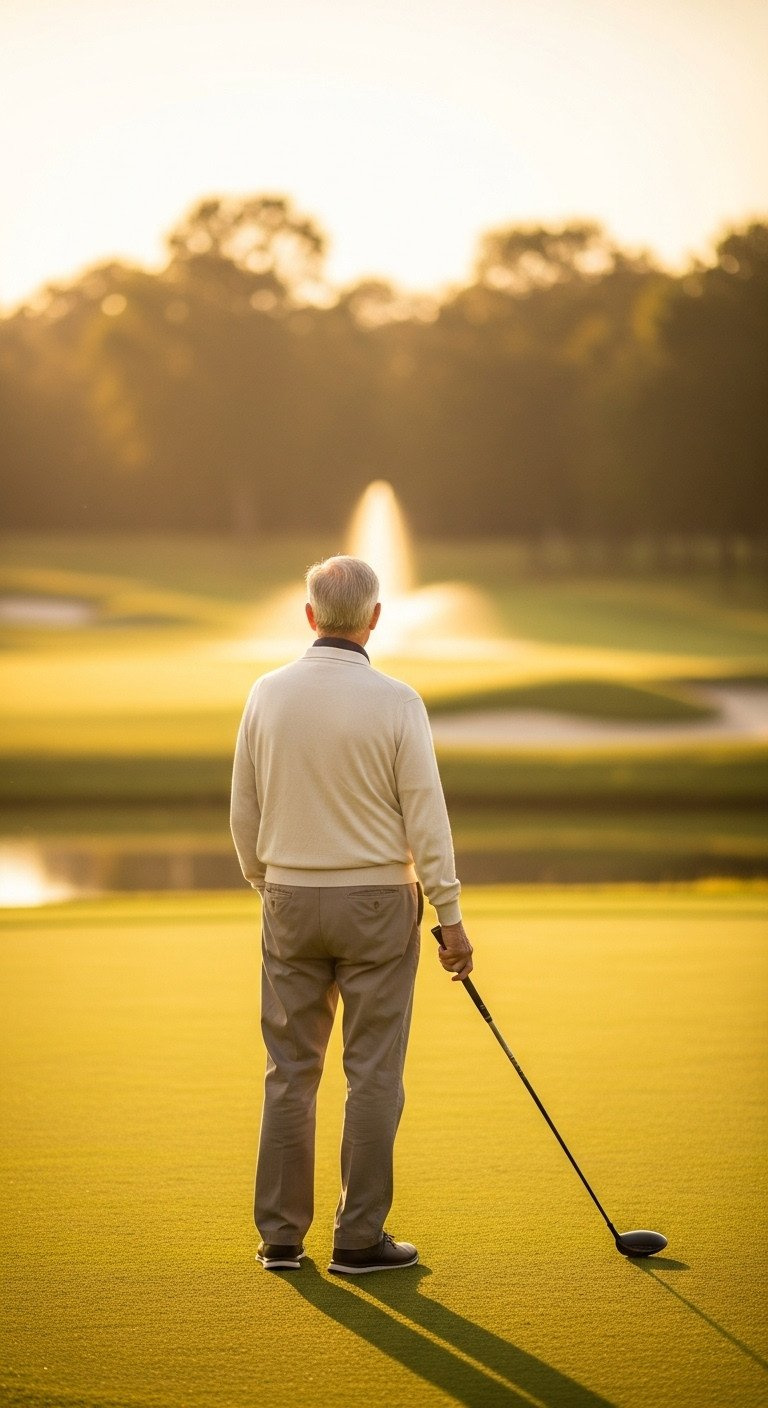11 Golf Senior Picture Secrets And Pro Photography Tips Backlit Senior Golfer On A Lush Green Fairway At Golden Hour, Holding A Single Golf Club, Creating An Inviting Golf Scene.