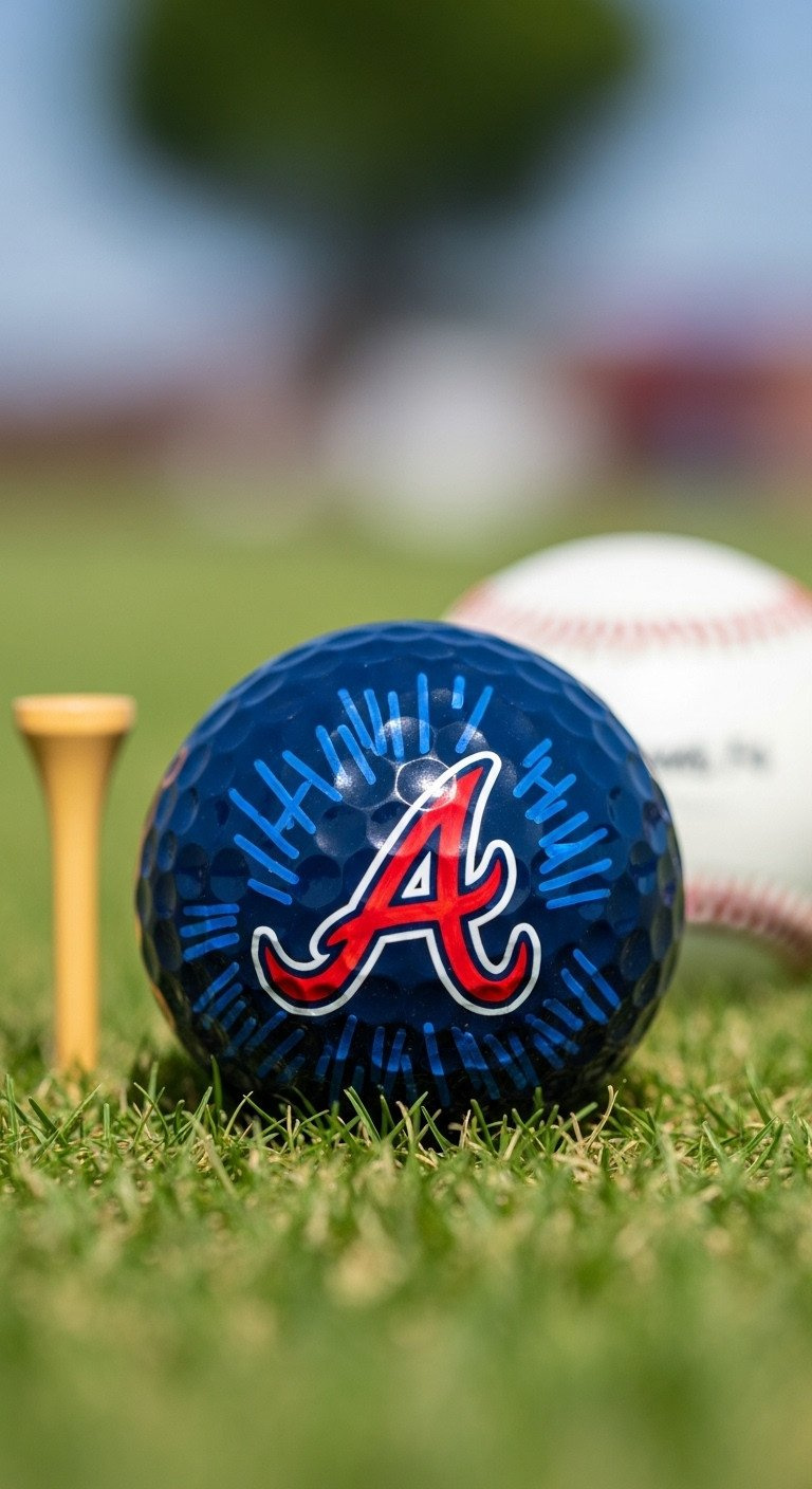 13 Cool Sharpie Golf Ball Designs With Step By Step Tips Close-Up Of A Golf Ball On Green Turf With A Hand-Drawn Atlanta Braves 'A' Logo In Red And Blue Marker For A Fan.