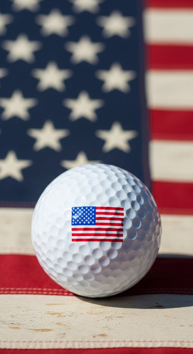 13 Amazing Golf Ball Designs Sharpie Ideas That Last Close-Up Of A Golf Ball With A Detailed American Flag Design, Resting On A Rustic, Weathered Flag Background.