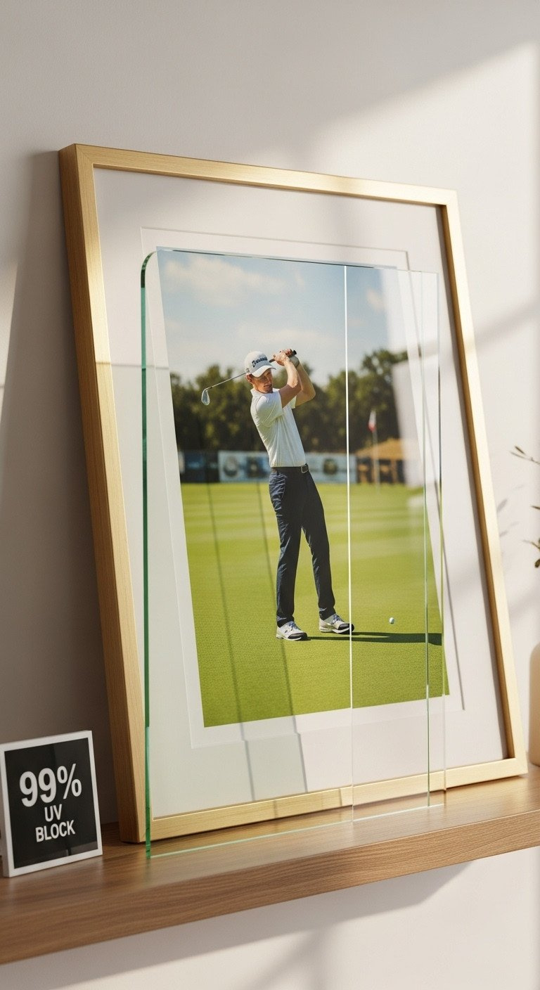 Smart Guide To Golf Wall Art Quality Sizing And Style Close-Up Of Framed Golf Print Featuring Museum-Quality Uv Protective Glass, Showing Minimal Reflection And Vibrant Art Clarity.
