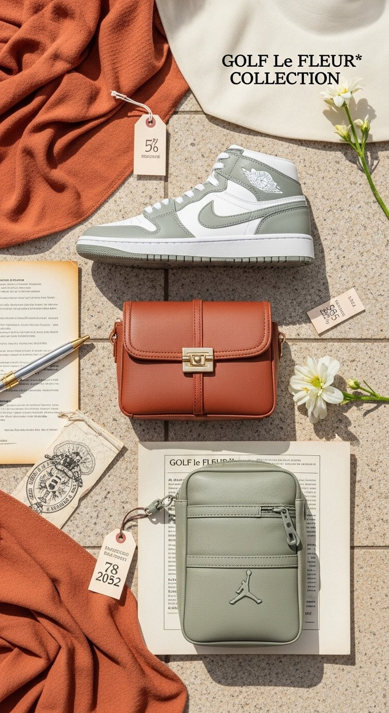 Golf Le Fleur Collection Rarity: Archival Sneaker, Accessory, General Release Items, Price Tags, Flower Motif.