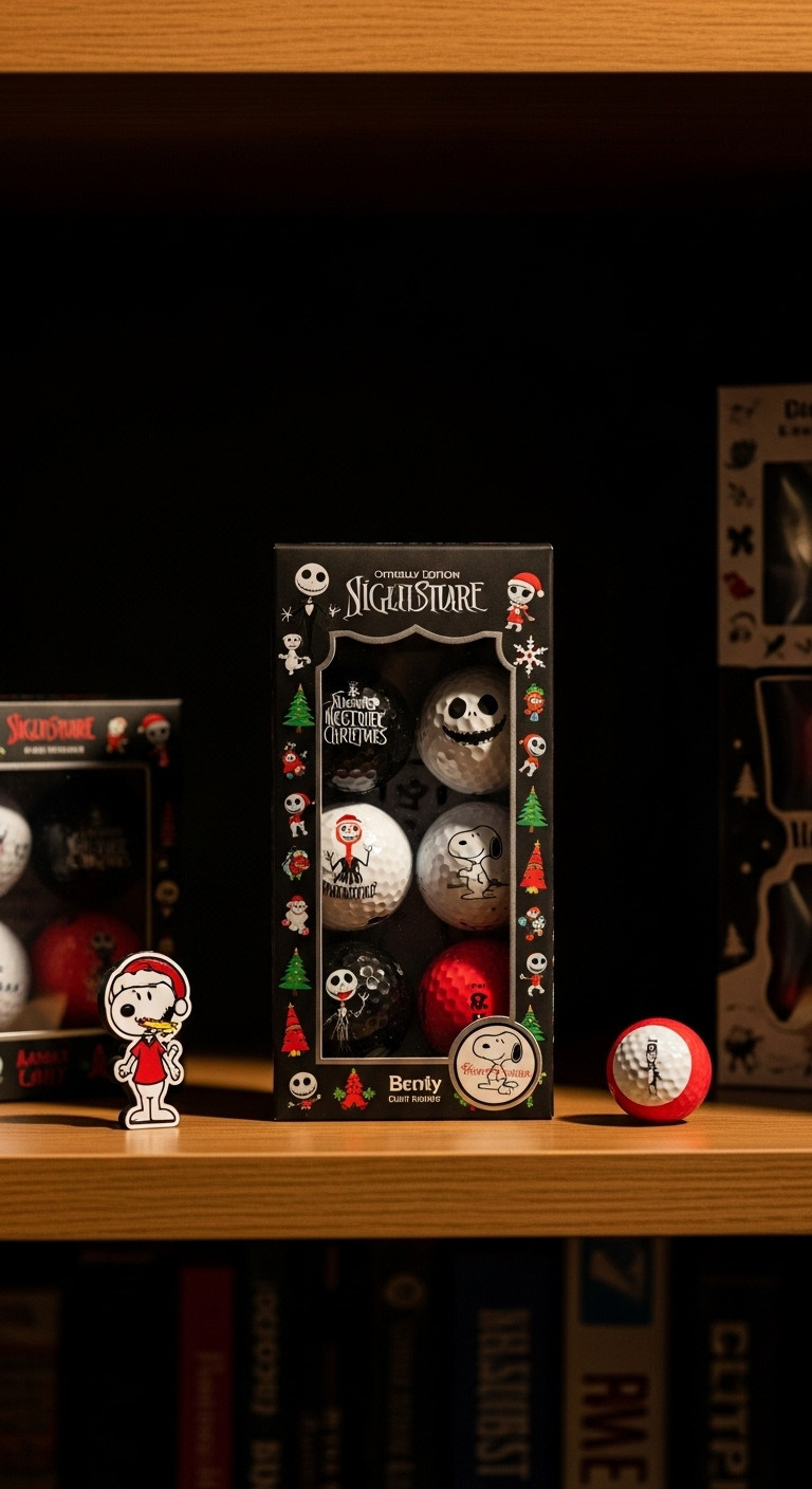 Licensed Themed Golf Ball Set, Limited Edition, In Unopened Decorative Packaging On A Shelf. Warm Golden Light. Collectible Golf Gift.