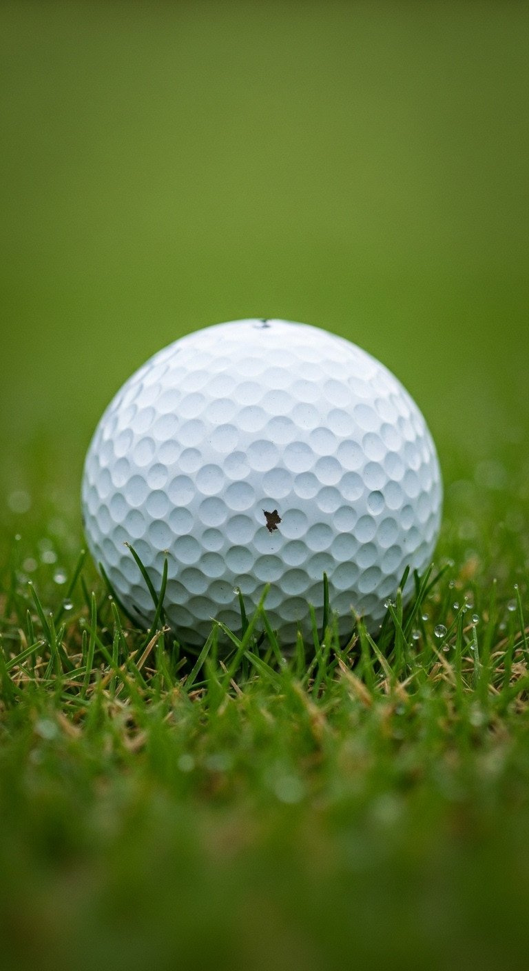 Ultimate Golf Photoshoot Ideas Poses And Pro Techniques Macro Close-Up Of A Dew-Covered Golf Ball With Dimples On A Perfectly Manicured Green, Intricate Grass Textures, Soft Bokeh.