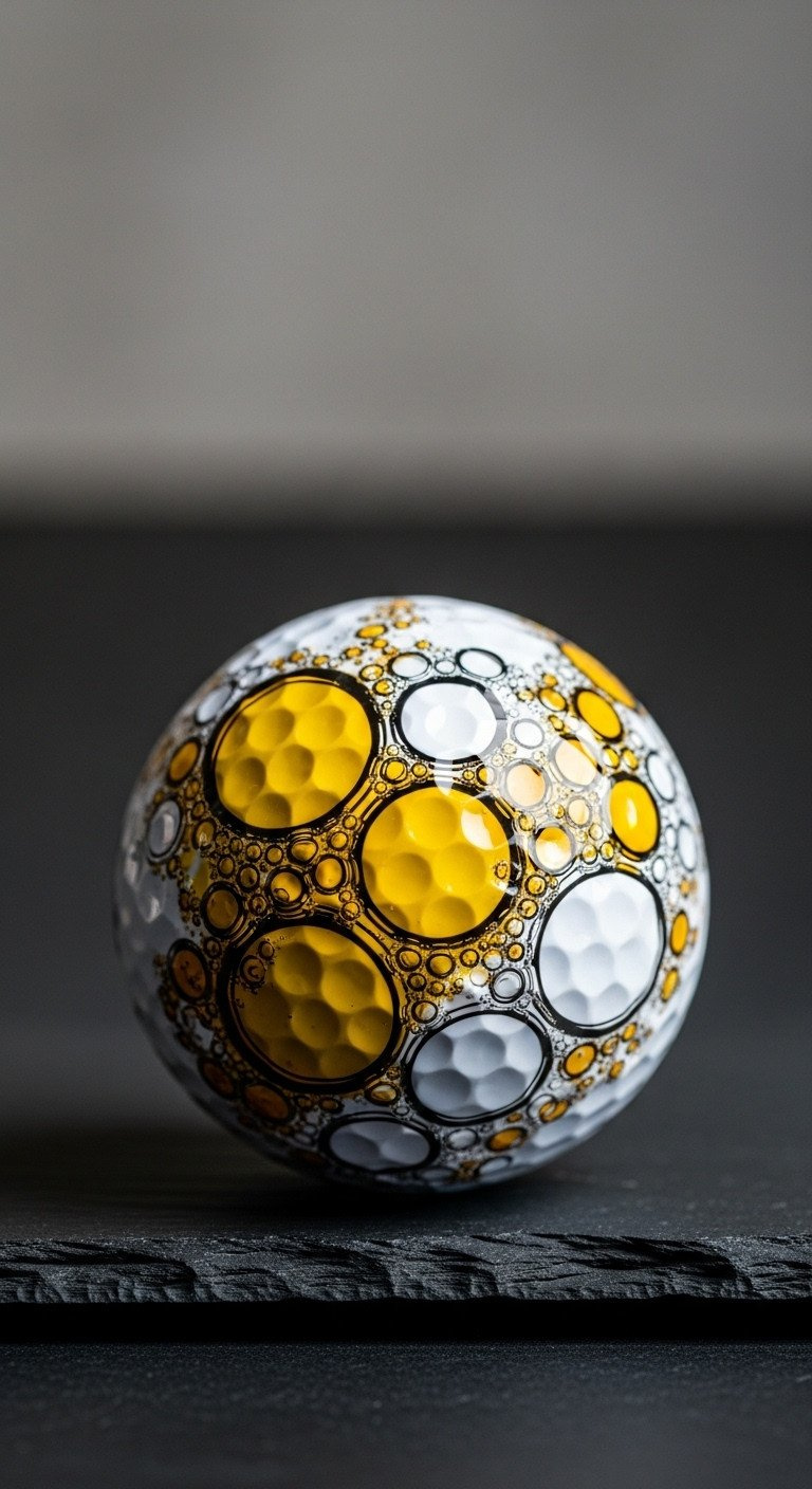 9 Brilliant Sharpie Golf Ball Designs That Will Never Smear Macro Photo Of A Custom Golf Ball With An Abstract Artistic Pattern Of Golden Beer Bubbles On A Dark Slate Surface.