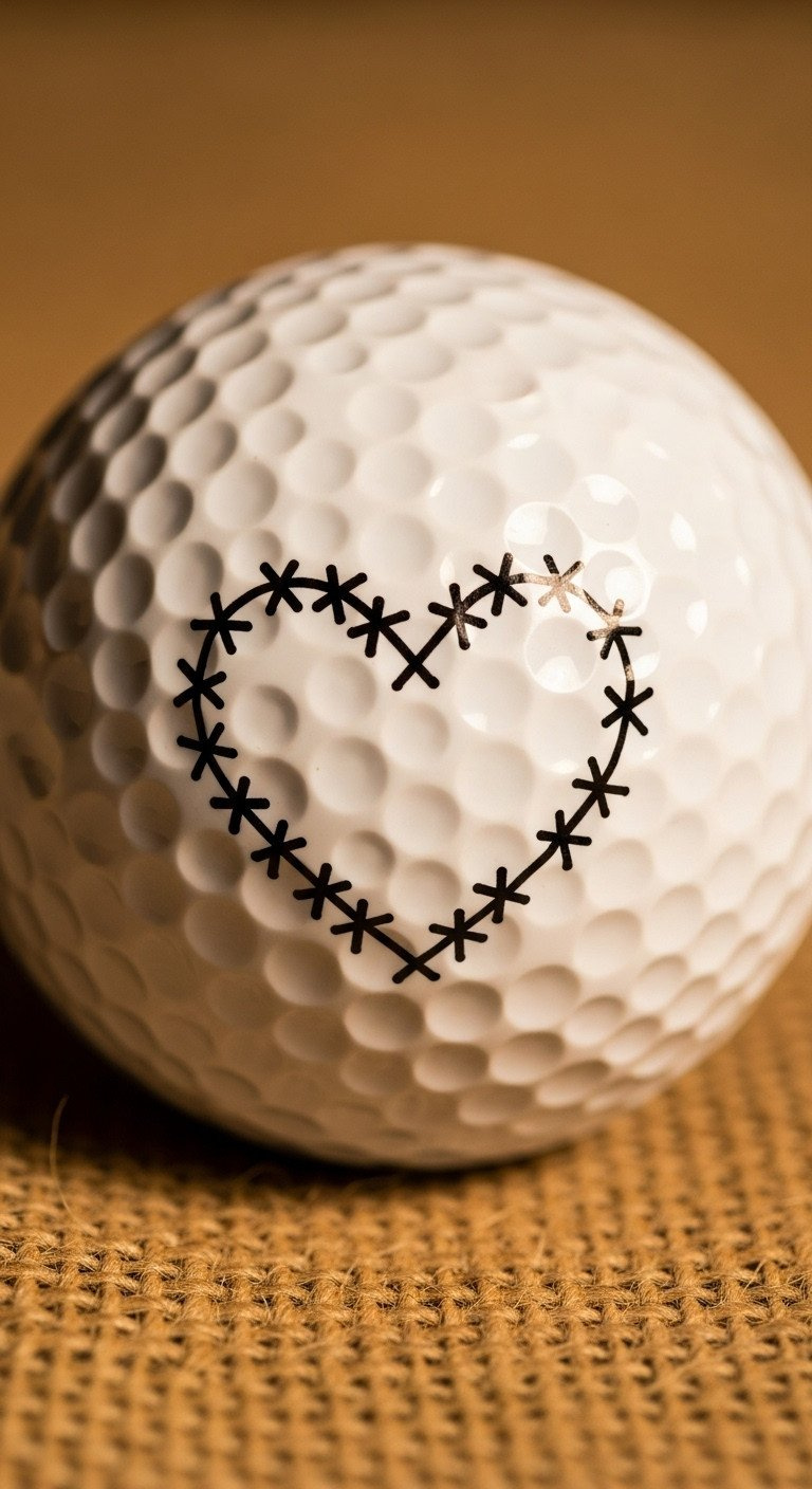 13 Easy Sharpie Heart Golf Ball Ideas With Pro Sealing Tips Macro Photo Of A White Golf Ball With A Faux-Stitch Heart Outline In Black Sharpie, Resting On Rustic Burlap Fabric.