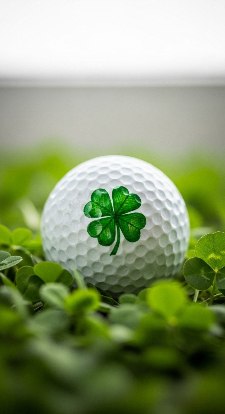 13 Cool Sharpie Golf Ball Designs With Step By Step Tips Macro Shot Of A White Golf Ball With A Green Four-Leaf Clover Drawn On It For Good Luck, Nestled In Real Clovers.