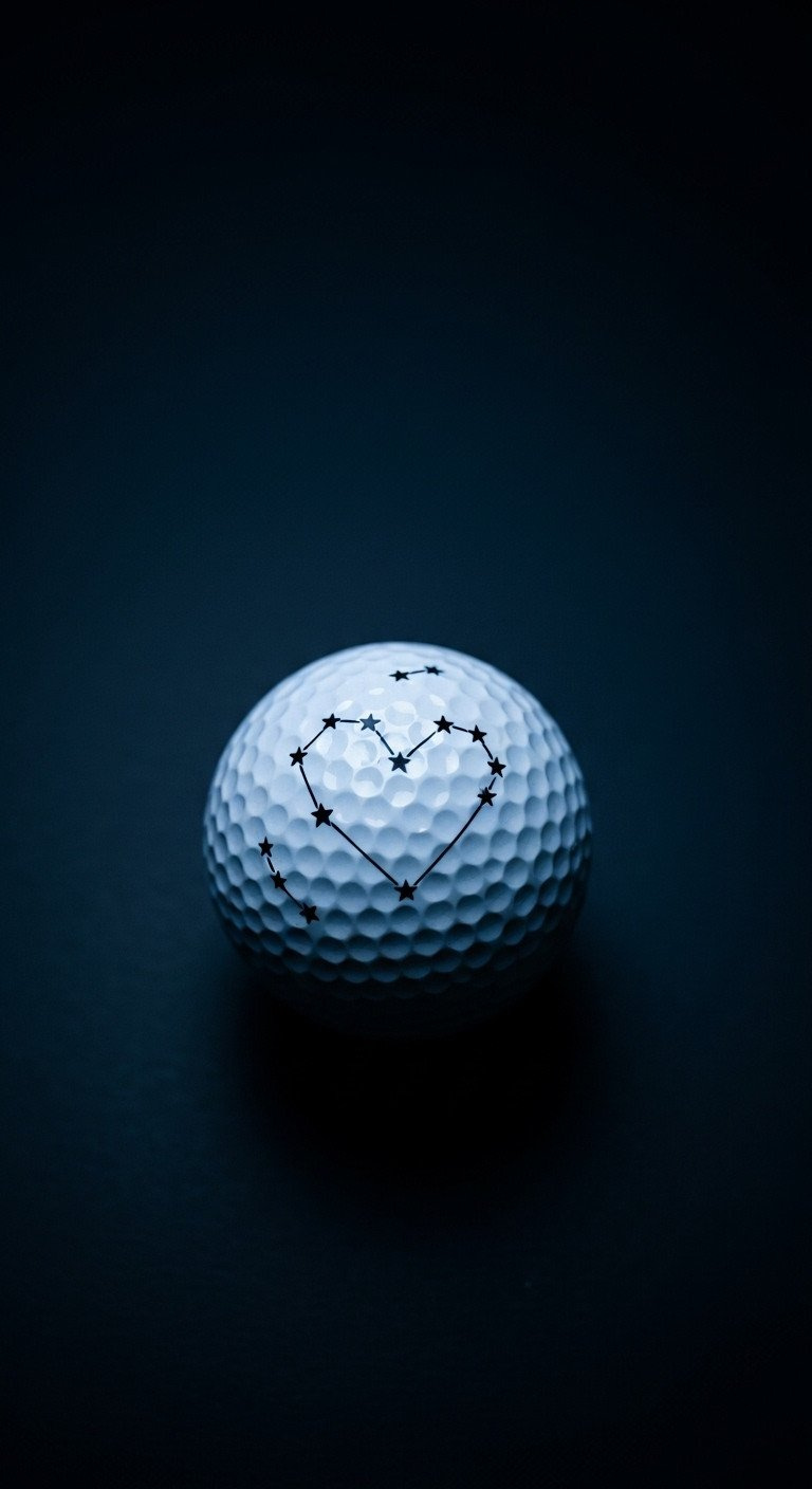 13 Easy Sharpie Heart Golf Ball Ideas With Pro Sealing Tips Macro Shot Of A White Golf Ball With A Whimsical Heart Constellation Drawn In Black Against A Dark, Starry Night Background.
