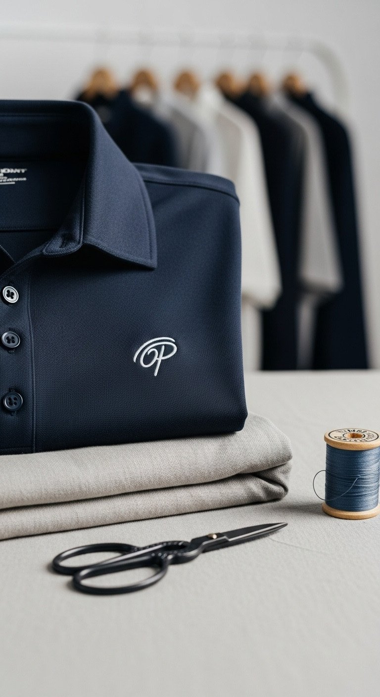 The 7 Secrets To Perfect Golf Embroidery On Bags And Polos Professional Left-Chest Logo Embroidery On Dark Navy Moisture-Wicking Polo Shirt, Crisp Stitches On Pique Fabric, No Puckering, With Thread.
