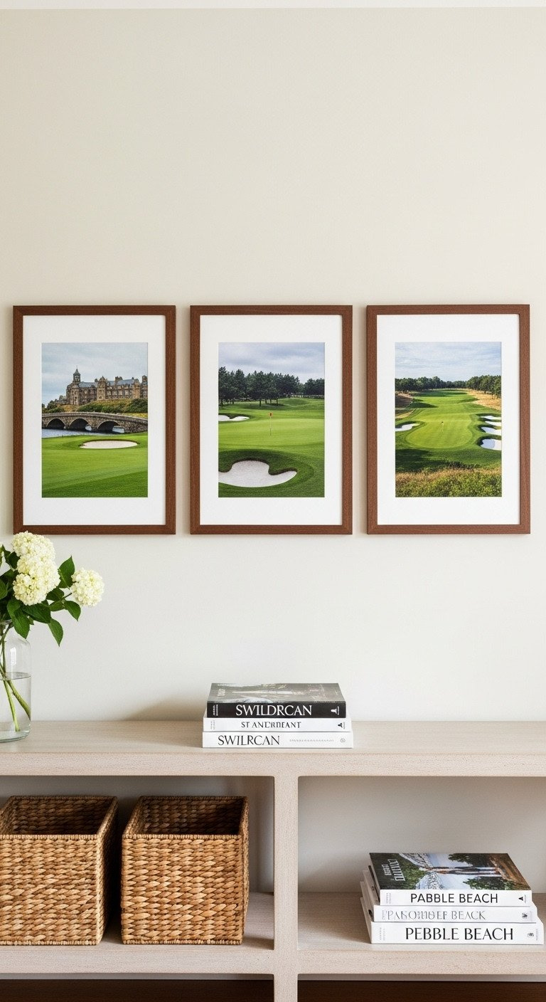 11 Golf Aesthetic Collage Ideas To Perfect Your Room Tablet On A Marble Cafe Table Displaying A Digital Golf Aesthetic Mood Board With Fashion Photos, An Argyle Sweater, And Swatches.