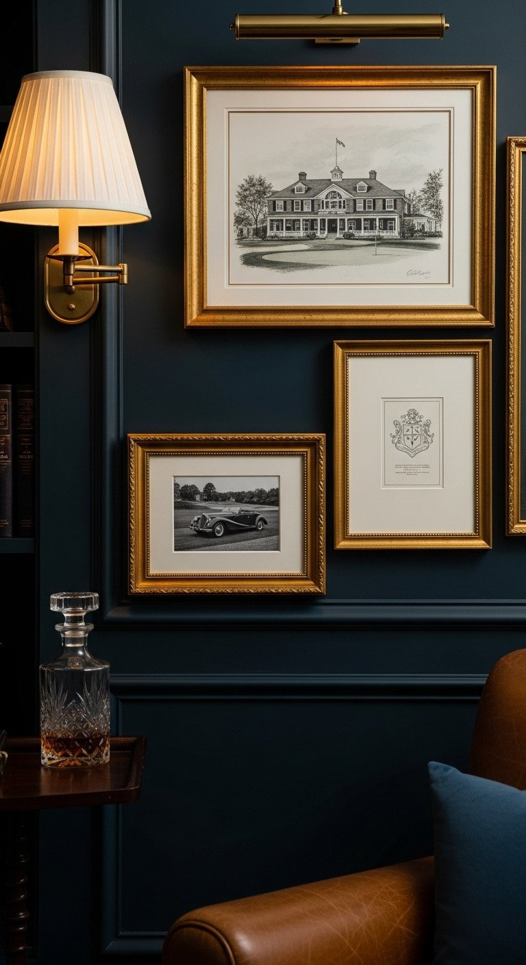 11 Golf Aesthetic Collage Ideas To Perfect Your Room Top-Down Flat Lay Of Classic Golf Gear On A Slate Surface, Featuring A Leather Glove, Golf Balls, And A Vintage Iron Club.