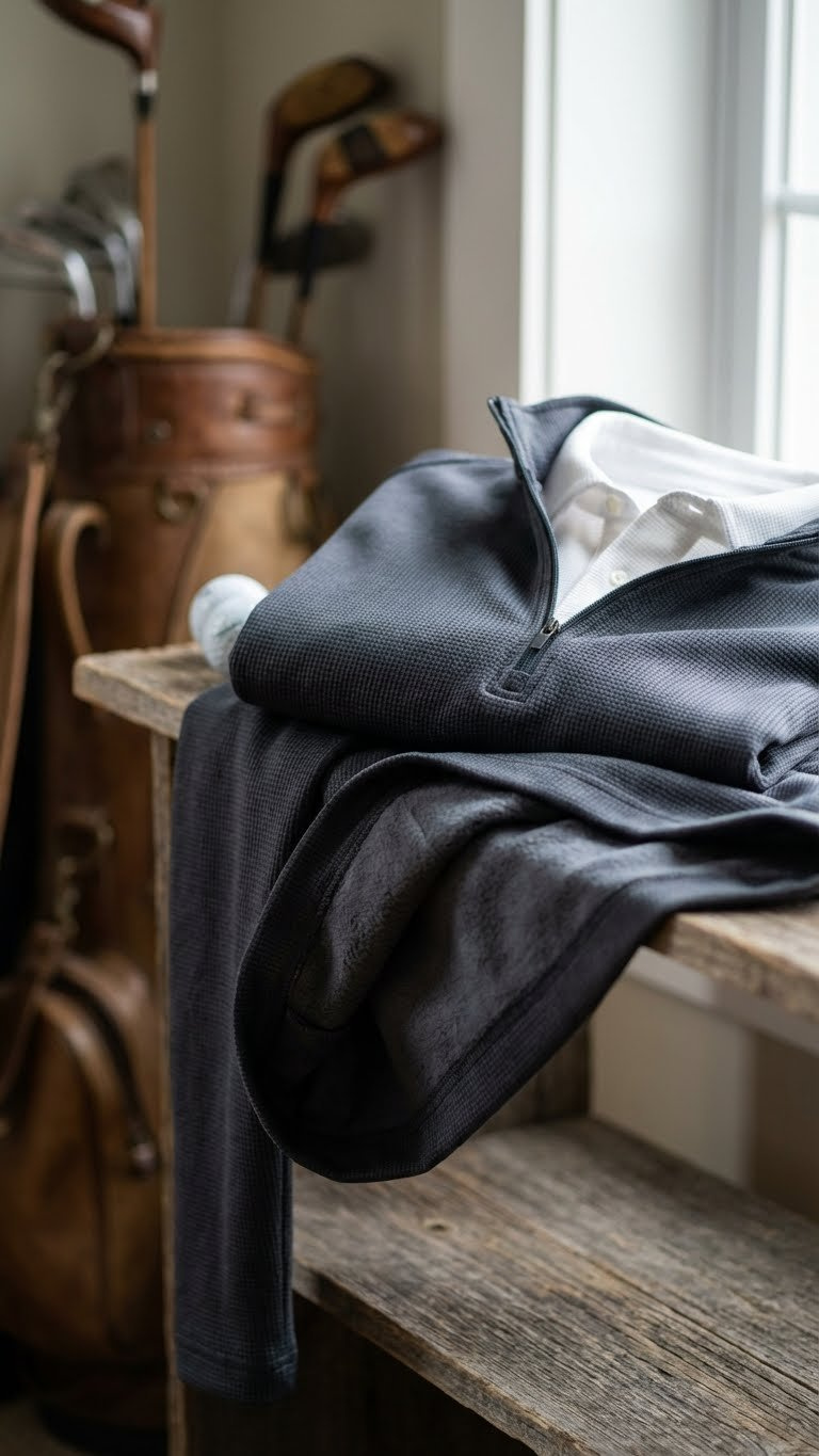 Golfing Outfits Men Winter: Proven Guide To Stay Warm &Amp; Play A Men'S Quarter-Zip Thermal Golf Pullover In A Deep Blue, Showing The Soft Interior Fabric And Performance-Fit Design.