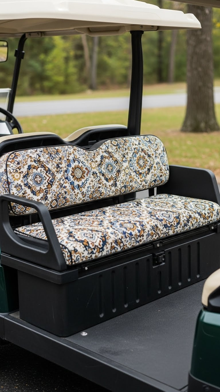 Baseball Diamond Steering Wheel Customization With White Base Lines And Home Plate Detail On Golf Cart