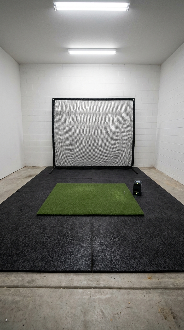 Golf Simulator Room Flooring Complete Buyer Guide For Homes Budget-Friendly Diy Golf Simulator Floor Using Black Horse Stall Mats On Concrete Garage Floor