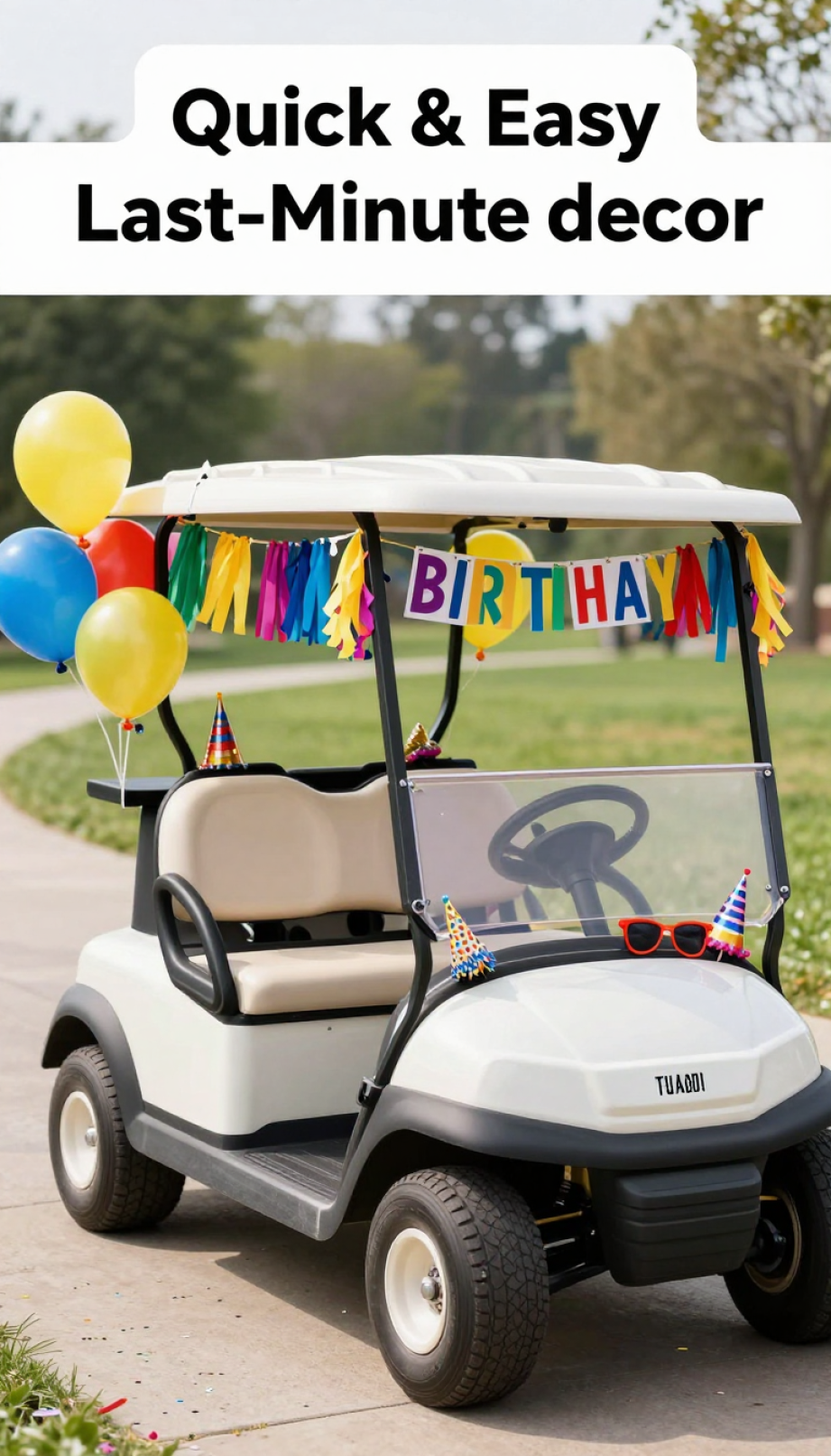 Close-Up Detail Shot Showing Damage-Free Attachment Techniques Securing Decorations To Golf Cart Surface With Fishing Line And Magnets.