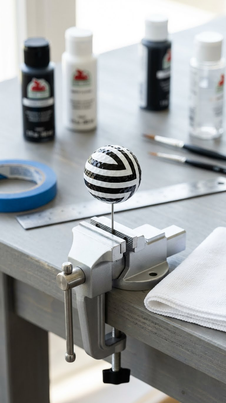 Unique Decorated Golf Ball Bouquet: Easy Diy Gift For Golfers Close-Up Of A Golf Ball With Crisp Geometric Black And White Stripes, On A Wire Stem. Modern Custom Golf Ball Design Art.