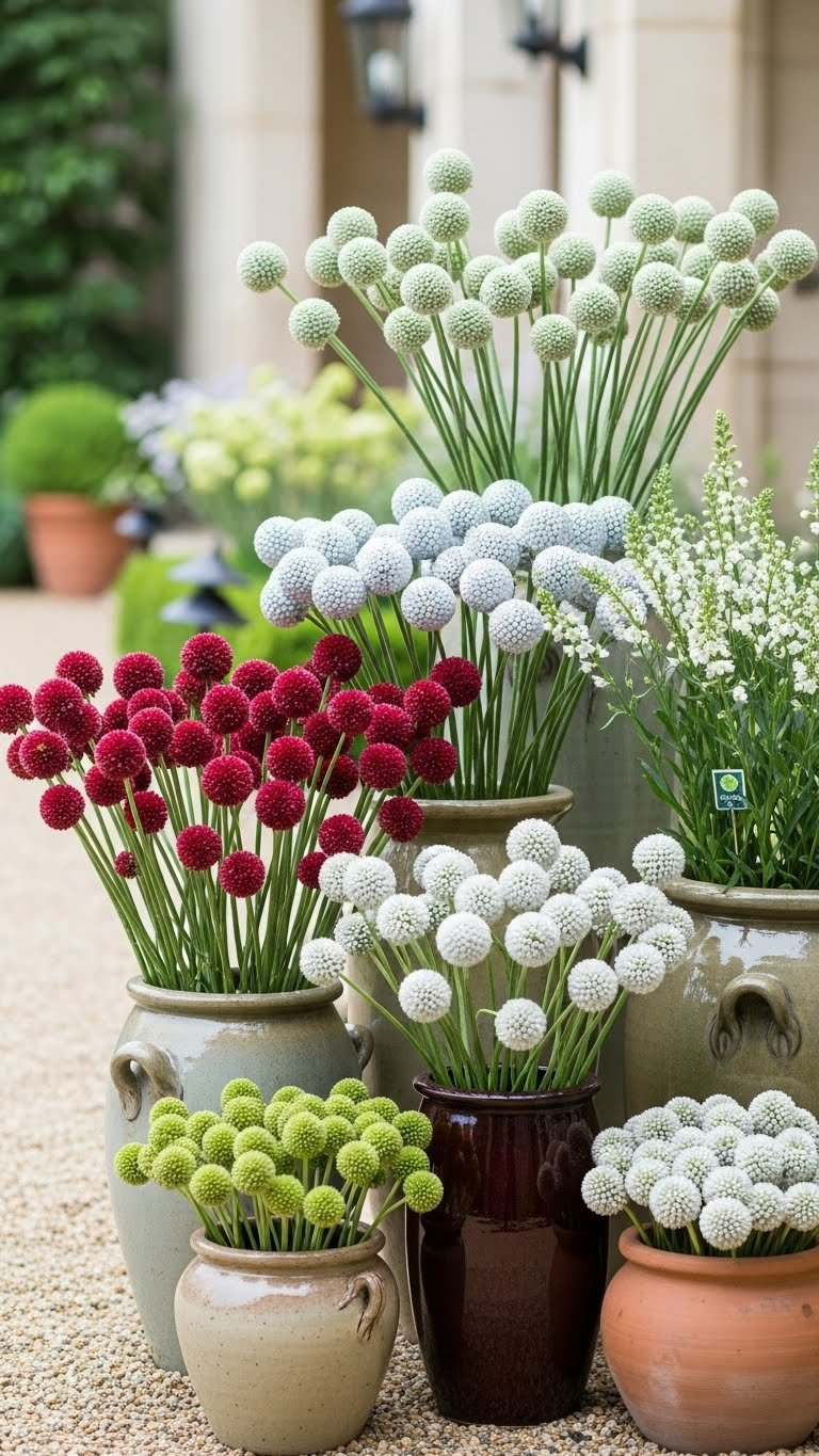Creative Golf Ball Flower Display Combining Diy Crafts And Craspedia In Elegant Ceramic Planters Arrangement
