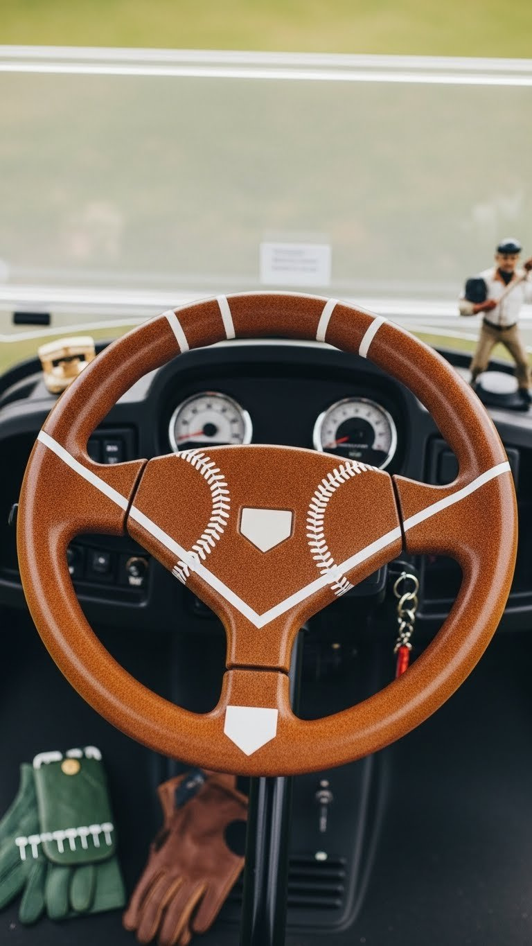 Custom Baseball Themed Seat Covers With Seam Stitching And Team Logos Fitted Perfectly On Golf Cart Seats